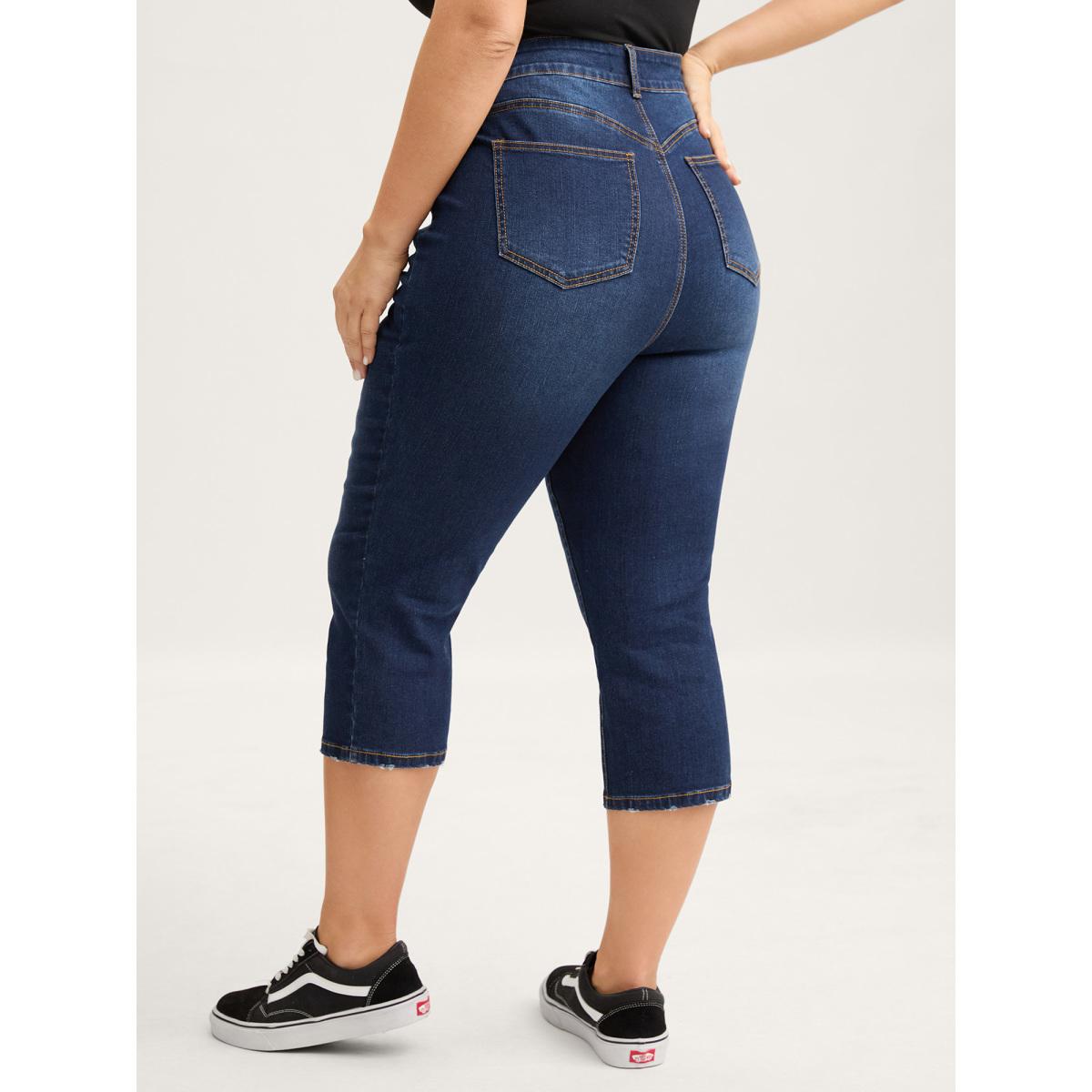 Plus Size Stretchy Butt-Lifting Skinny-Fit Jeans Women Midblue Leisure High stretch Slanted pocket Jeans BloomChic 22/3X Product Image