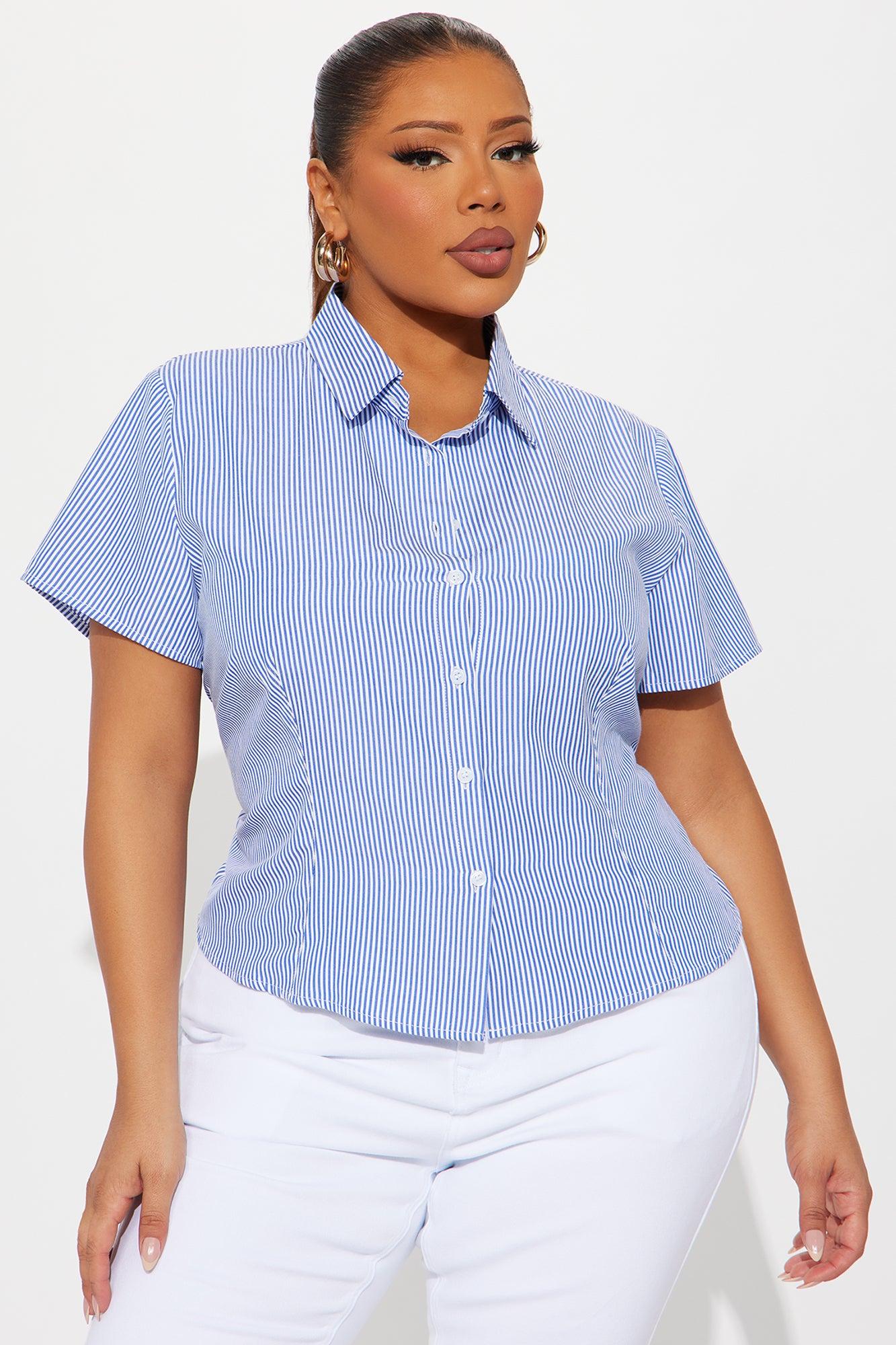 Stay In Line Lace Up Striped Poplin Shirt - Navy Female Product Image