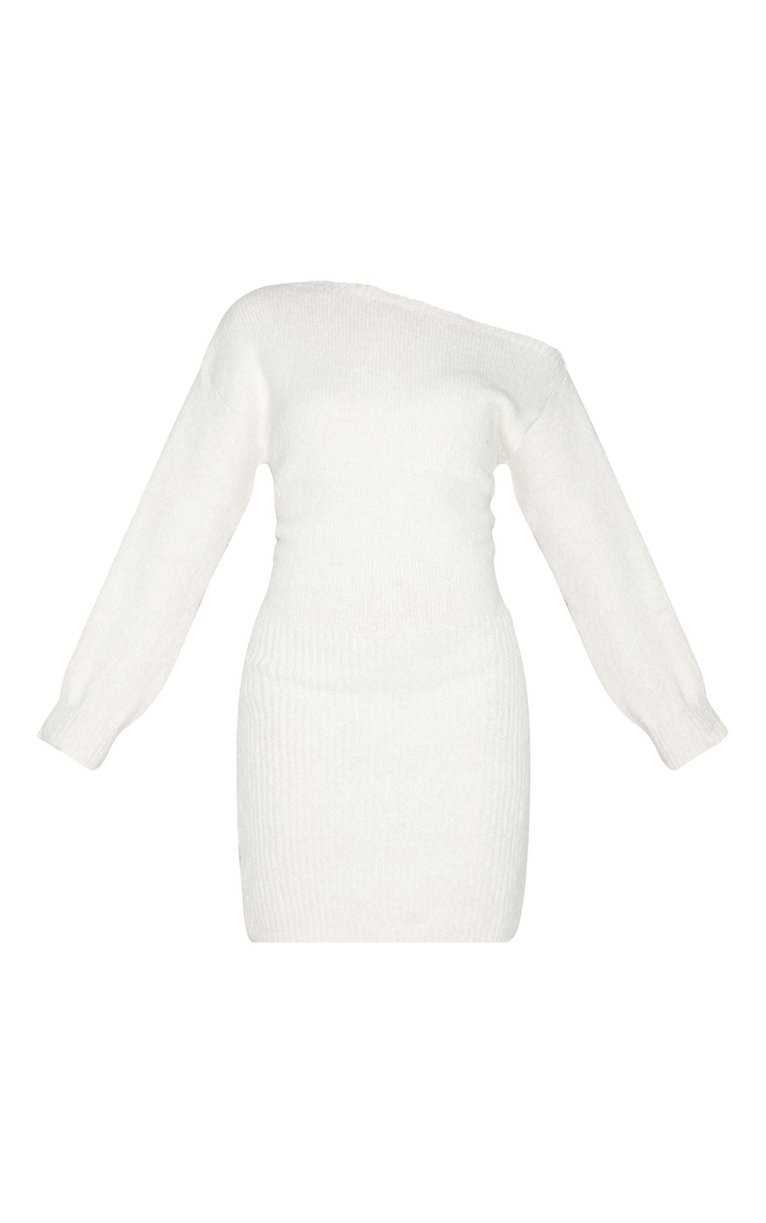 Petite Cream Knit Asymmetric Mini Dress Product Image