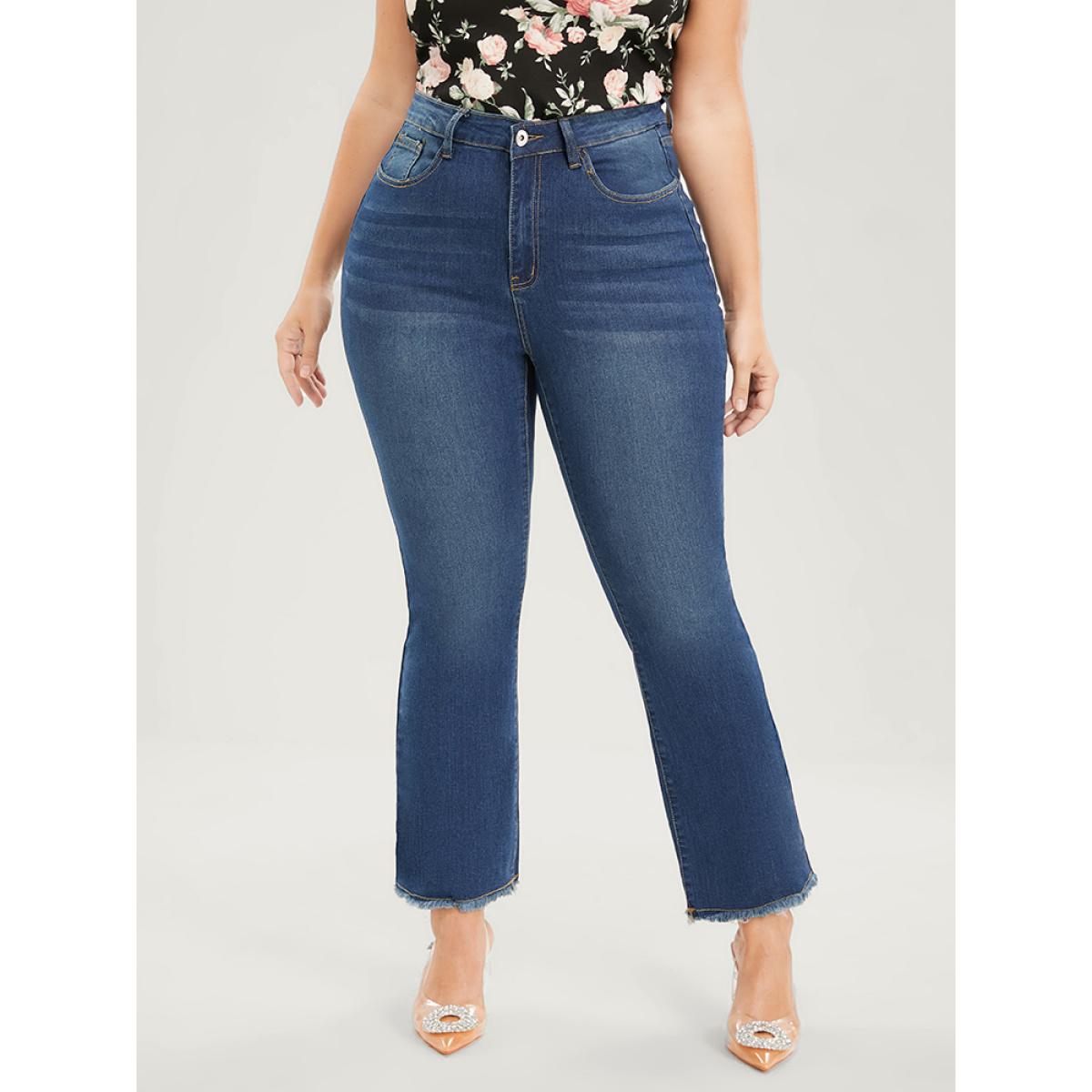 Plus Size Bootcut Very Stretchy High Rise Dark Wash Sculpt Waist Jeans Women Blue Casual Plain Tummy control High stretch Pocket Jeans BloomChic 16/1X Product Image