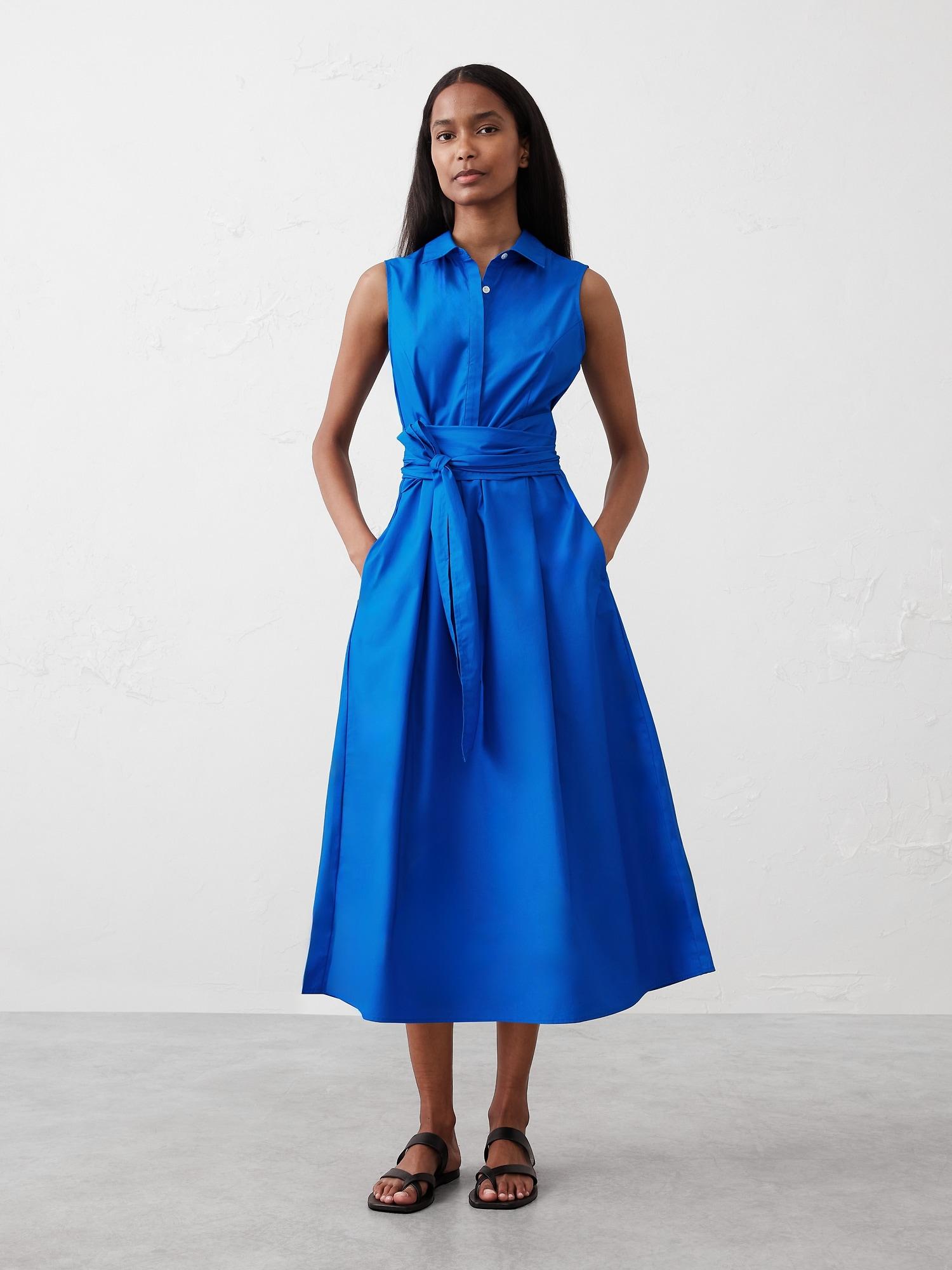 Poplin Cross-Waist Midi Dress Product Image