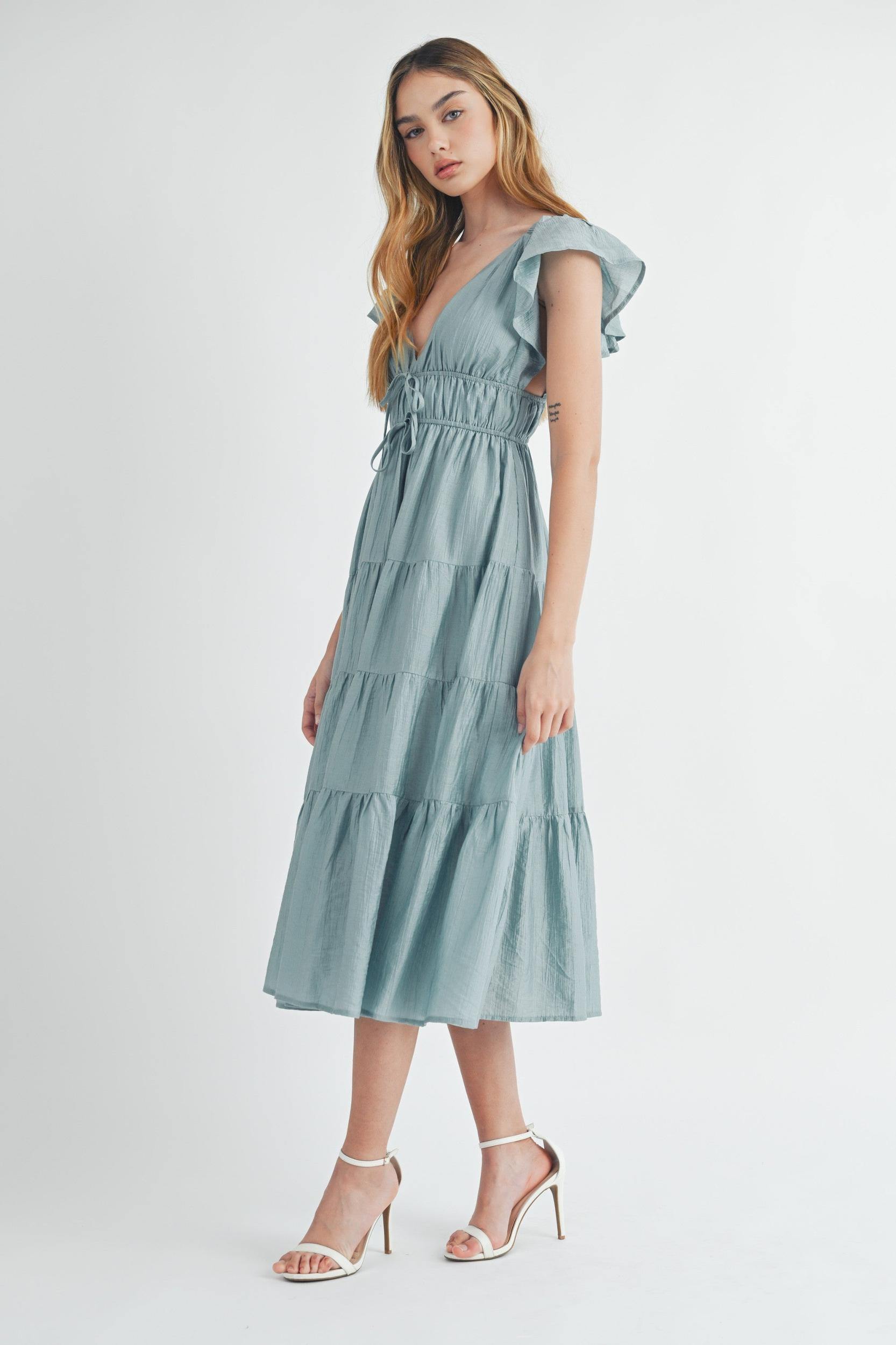 Ruffle Sleeve Summer Midi Dress Product Image