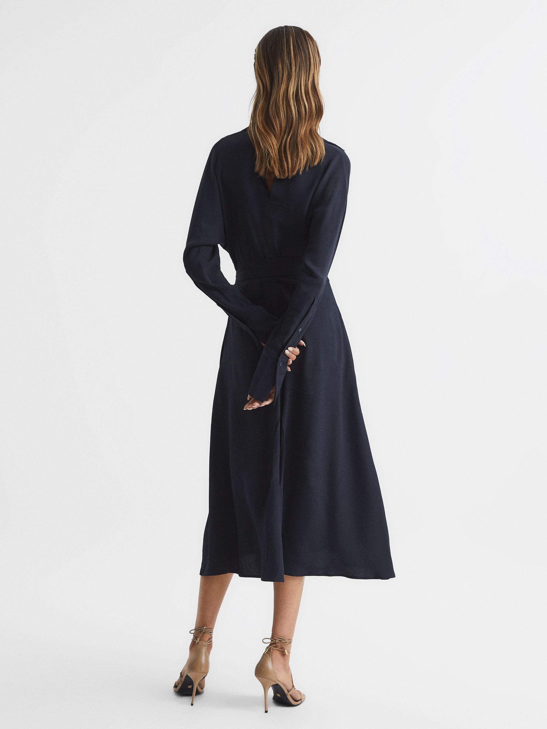 Wrap Shirt Midi Dress in Navy Product Image