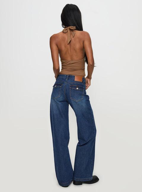 Everlong Mid Rise Wide Leg Jeans Dark Blue Wash Product Image