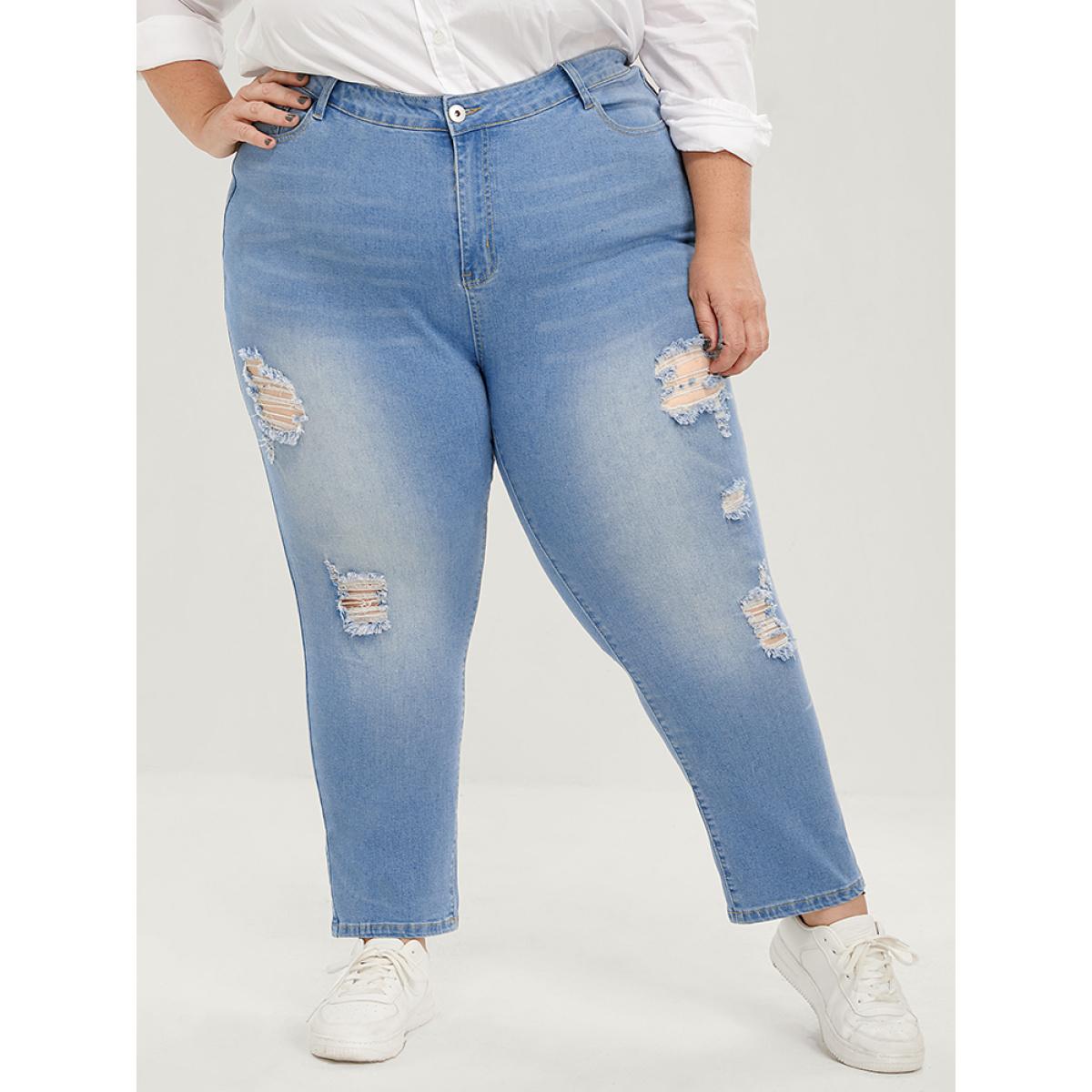 Plus Size Skinny Very Stretchy High Rise Light Wash Sculpt Waist Jeans Women LightBlue Casual Plain Plain High stretch Pocket Jeans BloomChic 28/5X Product Image