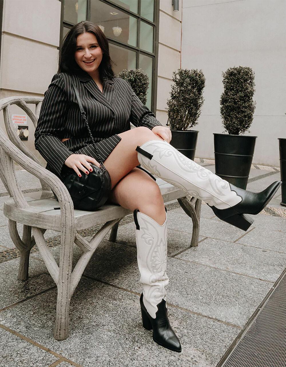 STEVE MADDEN Lasso Womens Tall Western Boots - BLK/WHT Product Image