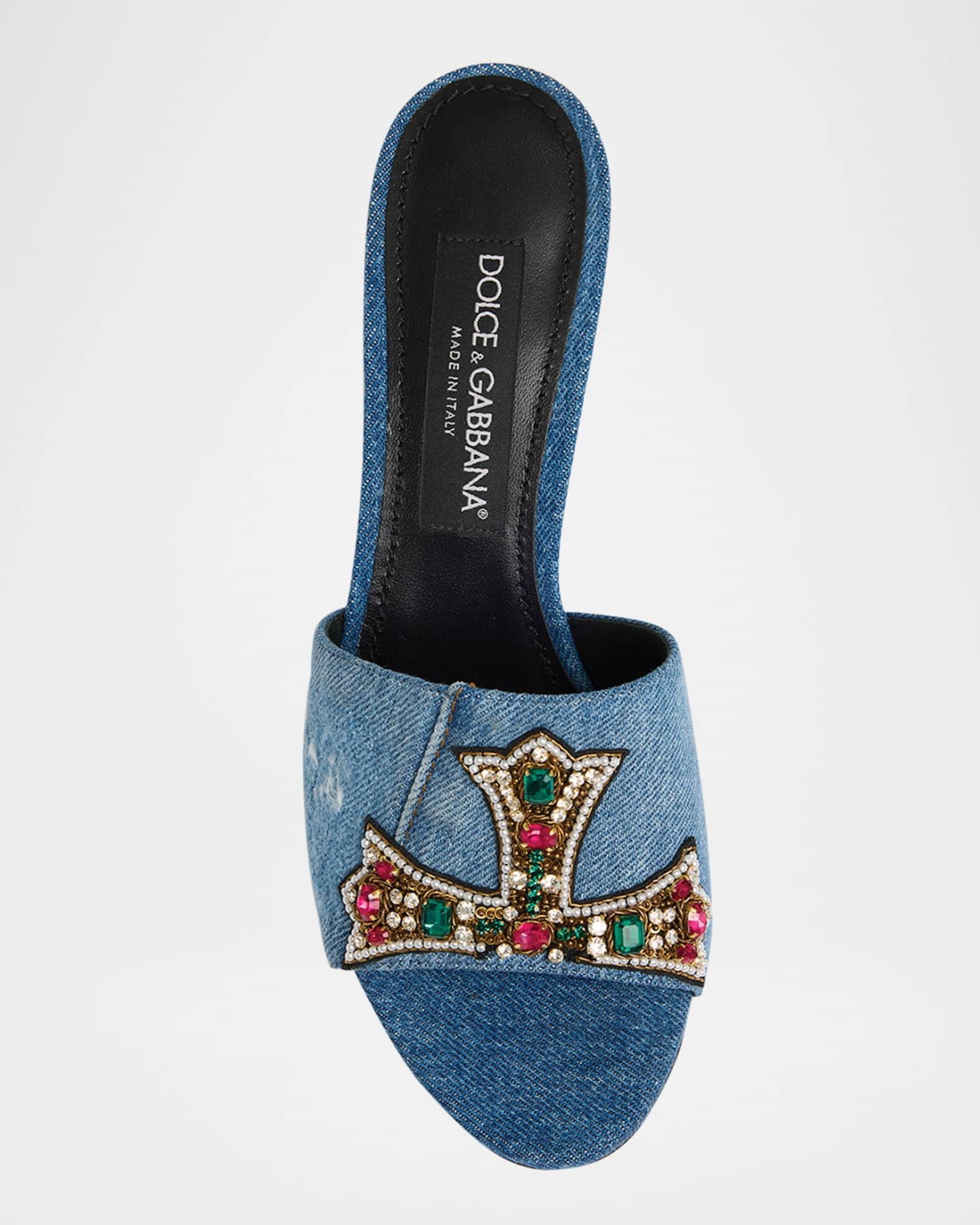 Embellished Half Cross Denim Slide Sandals Product Image