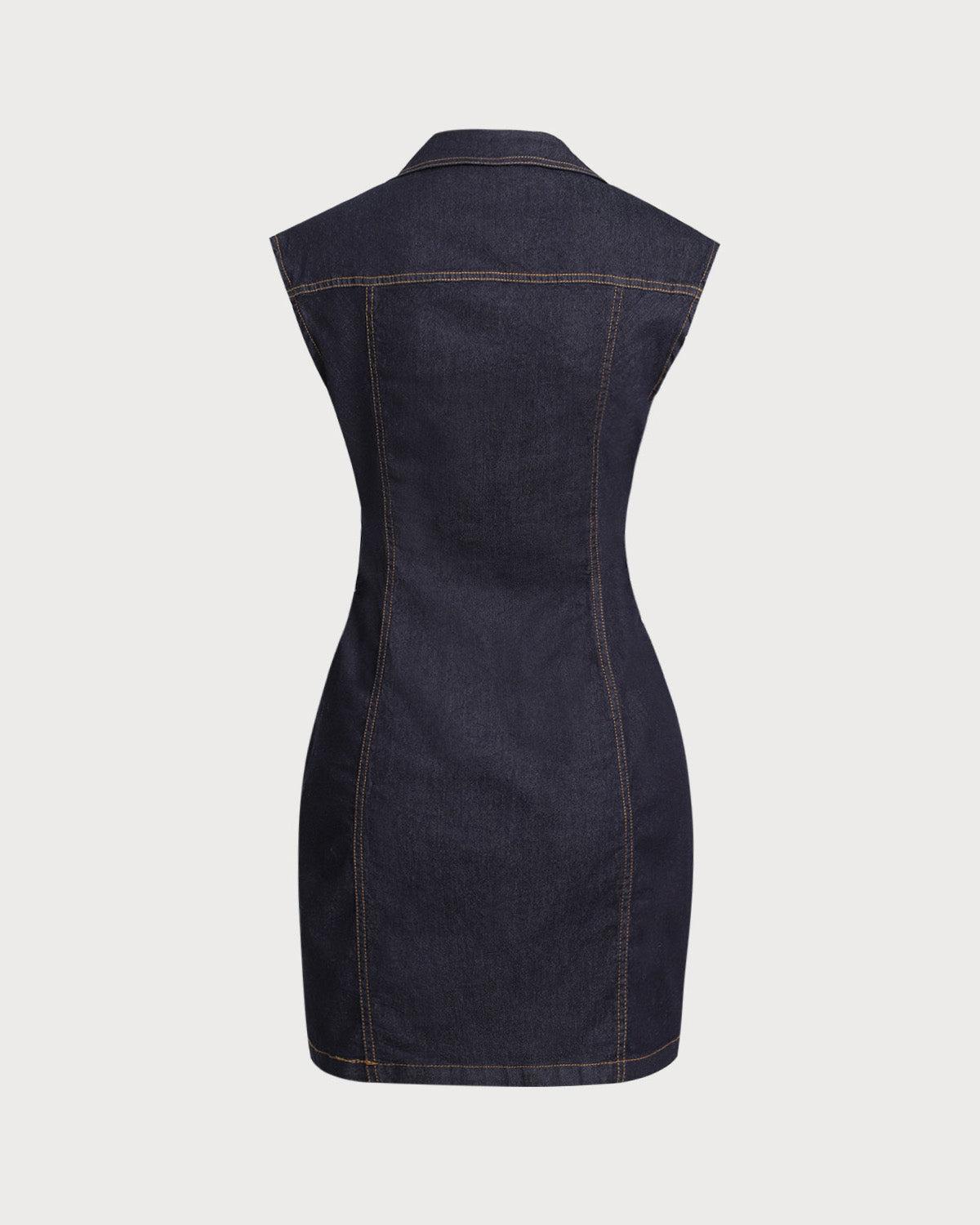 Blue Denim Sleeveless Mini Dress Product Image