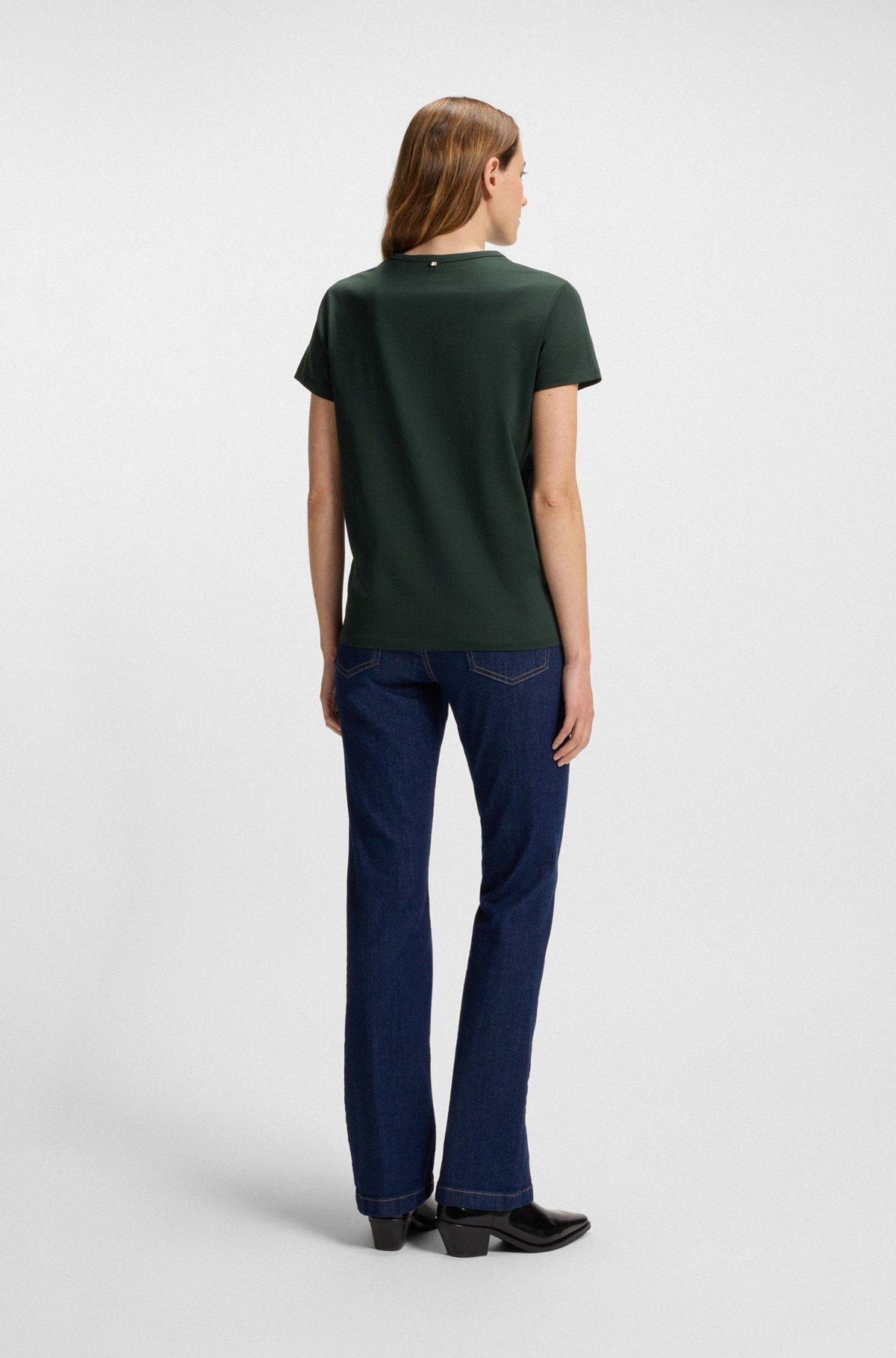 BOSS - Mercerized-cotton T-shirt with logo detail - Light Green Product Image