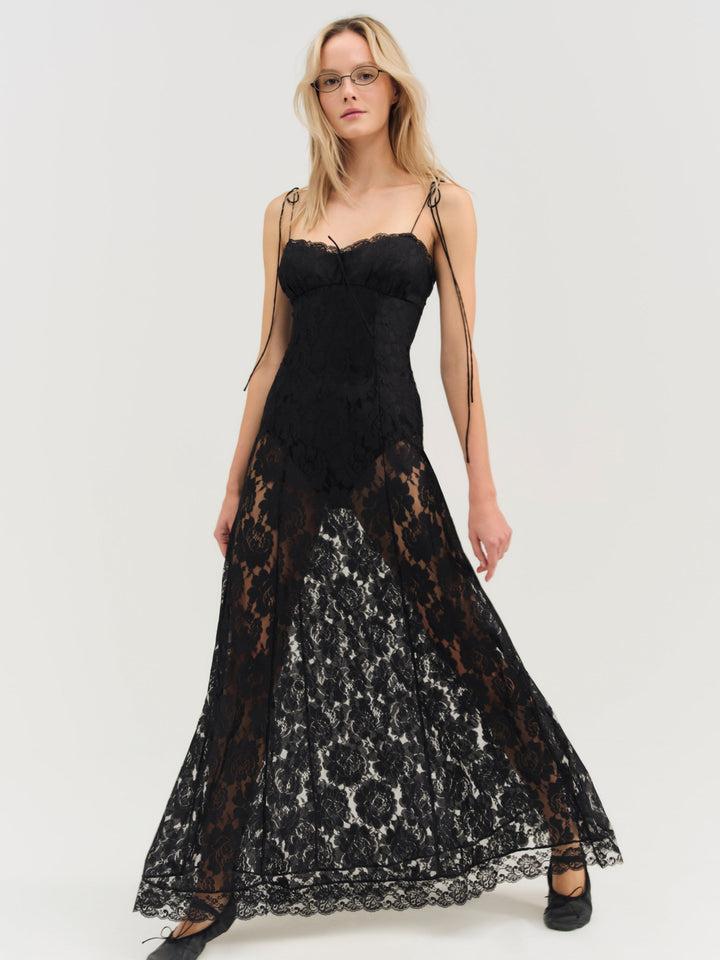 Claudia Rose Lace Maxi Dress — Black Product Image