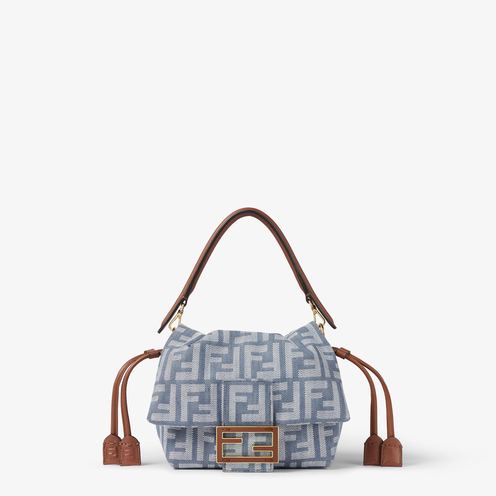 Mamma Baguette SmallBlue denim-effect FF jacquard mini-bag Product Image