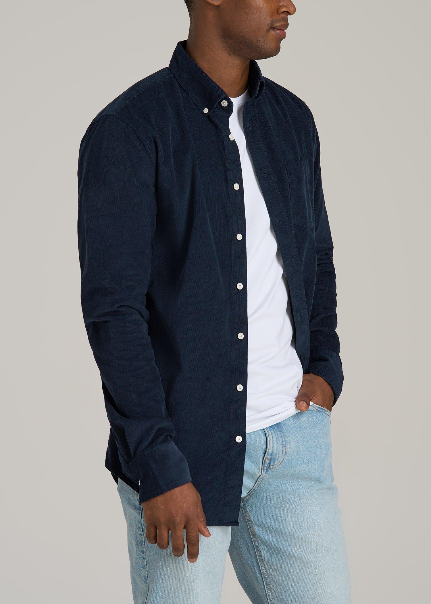 Pincord Button Shirt for Tall Men in Evening Blue Product Image