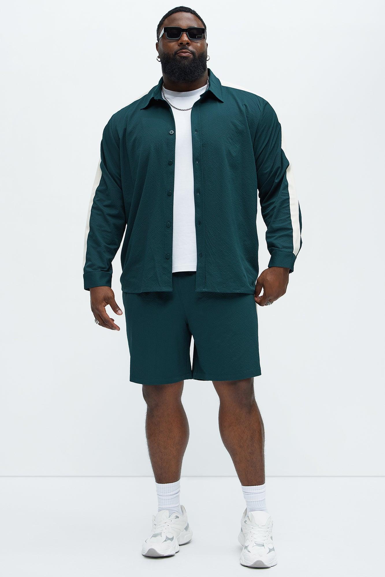 Crinkle Texture Taped Button Up - Green Product Image