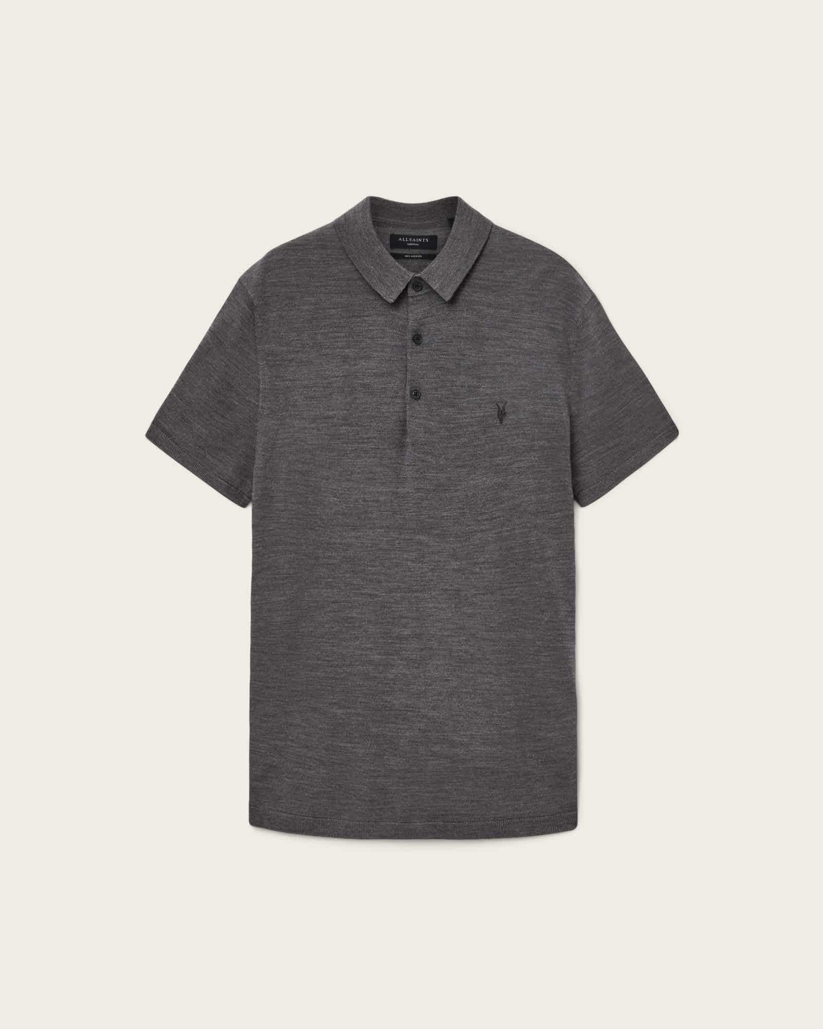 Mode Merino Short Sleeve Polo Shirt MONUMENT GREY | ALLSAINTS US Product Image