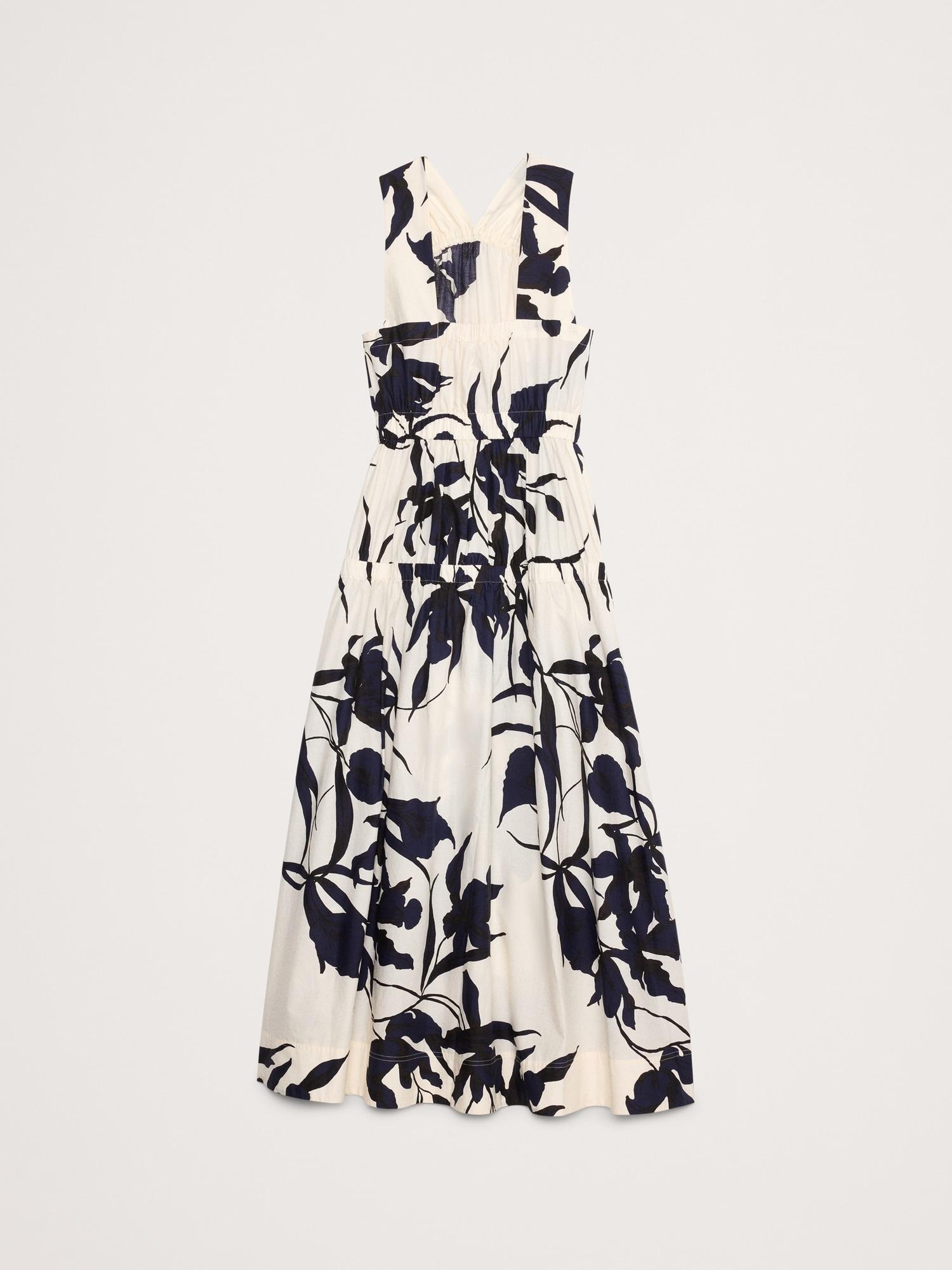 Cotton Poplin Ruched Drop-Waist Maxi Dress Product Image