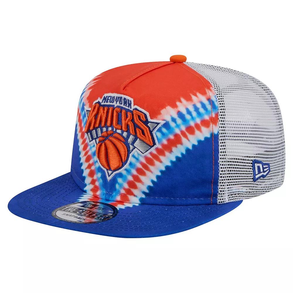 Men's New Era Blue/Orange New York Knicks Throwback Dye Golfer Snapback Hat Product Image