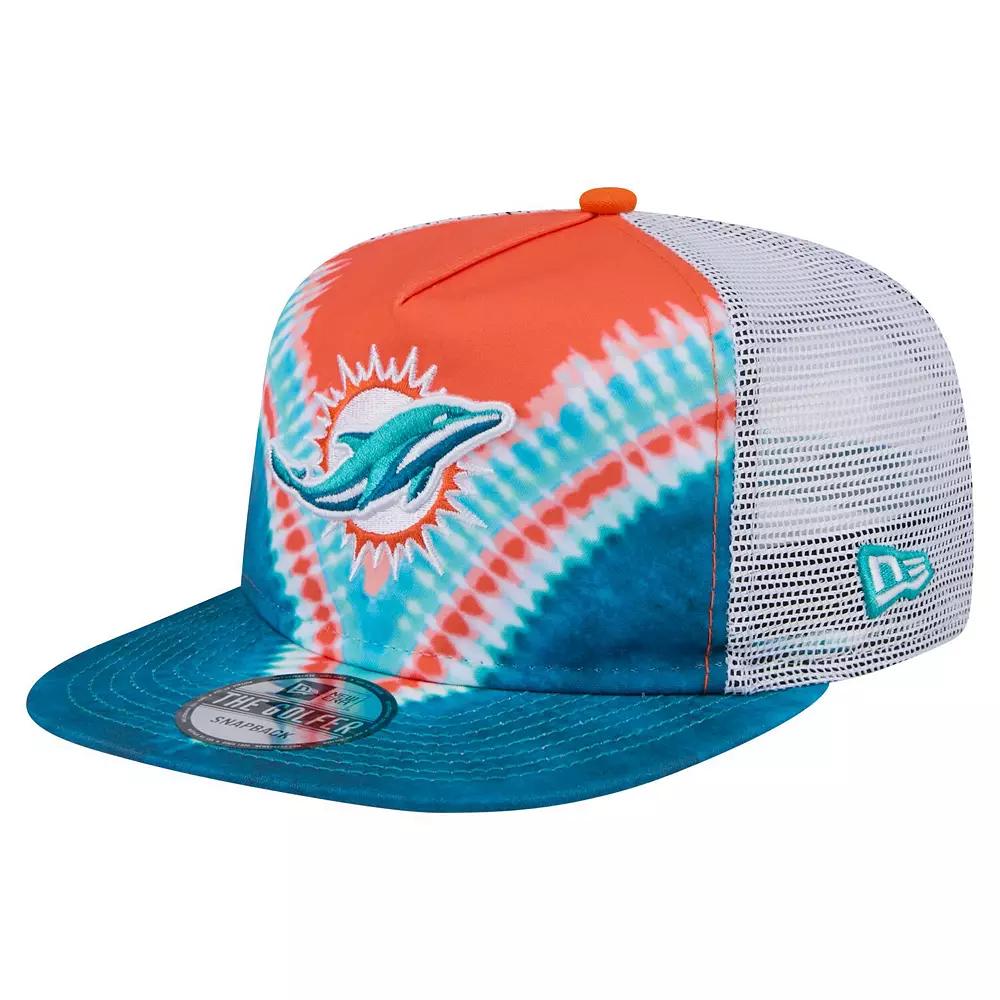 Men's New Era Orange/Aqua Miami Dolphins Throwback Dye Golfer Snapback Hat Product Image