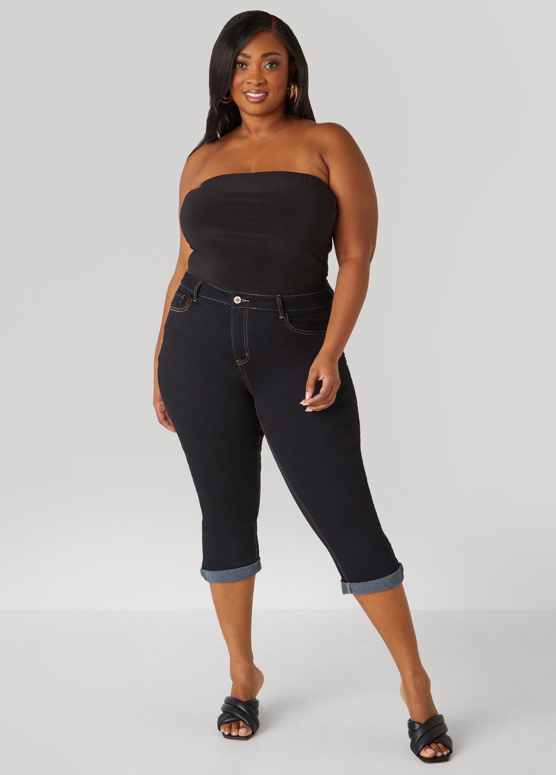 Cuffed Denim Capris Product Image
