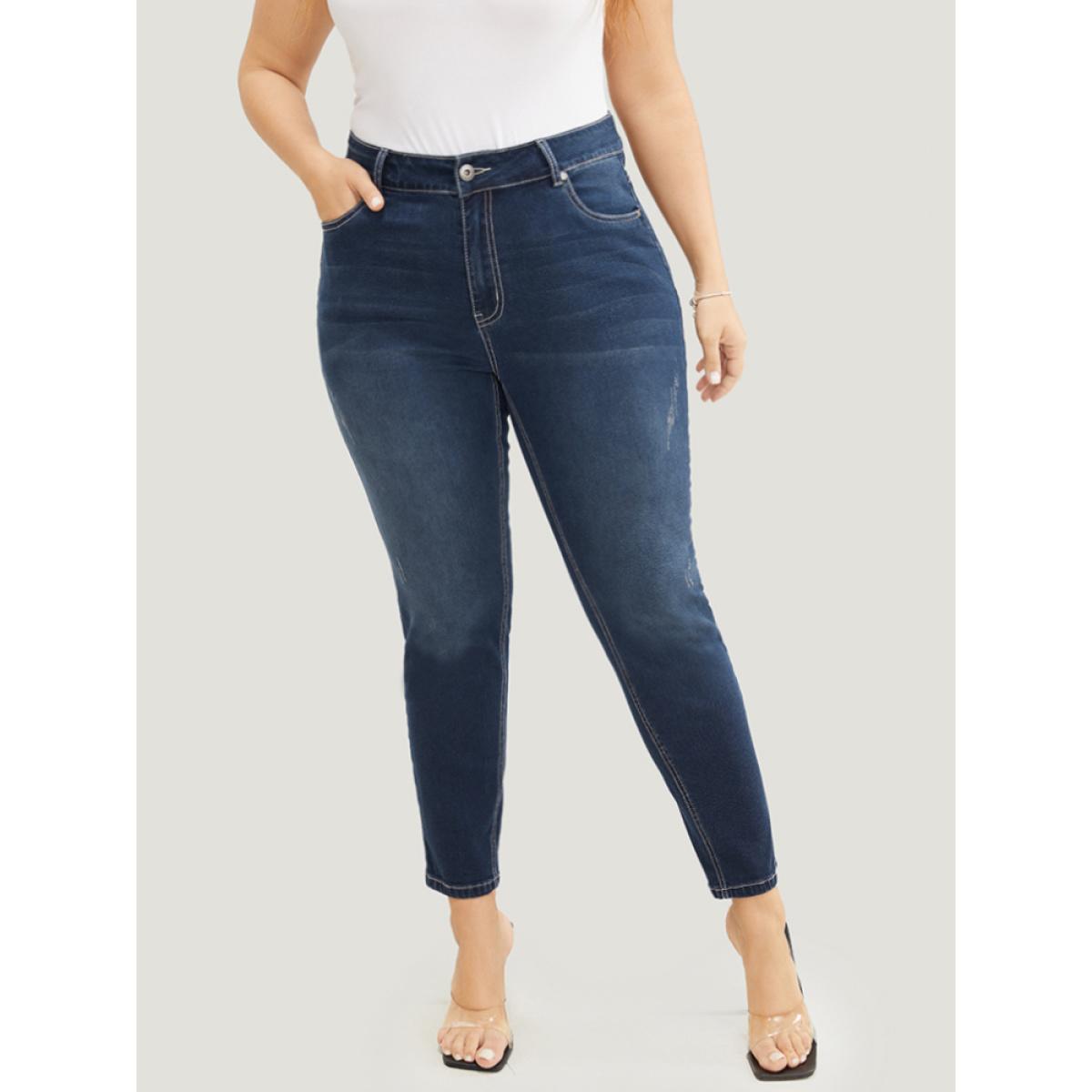 Plus Size Skinny Very Stretchy High Rise Dark Wash Ankle Jeans Women DarkBlue Casual Plain High stretch Pocket Jeans BloomChic 18/2X Product Image