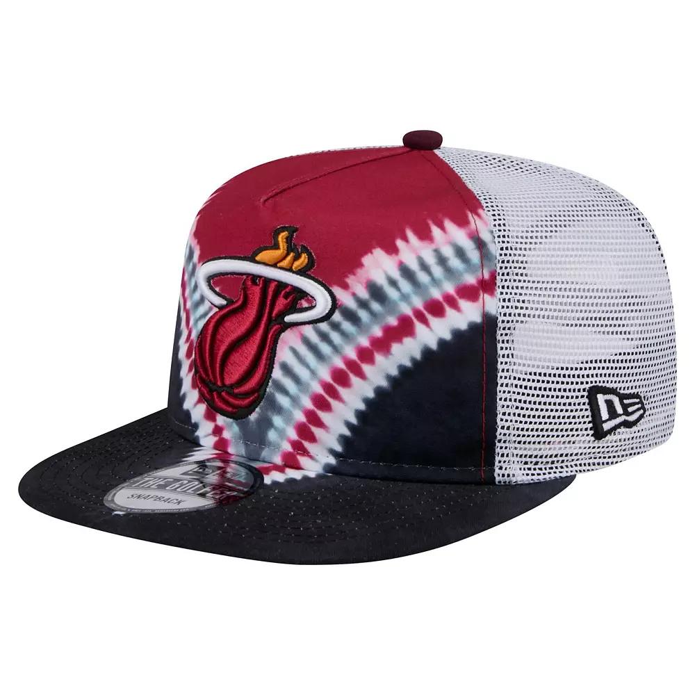 Men's New Era Black/Red Miami Heat Throwback Dye Golfer Snapback Hat Product Image