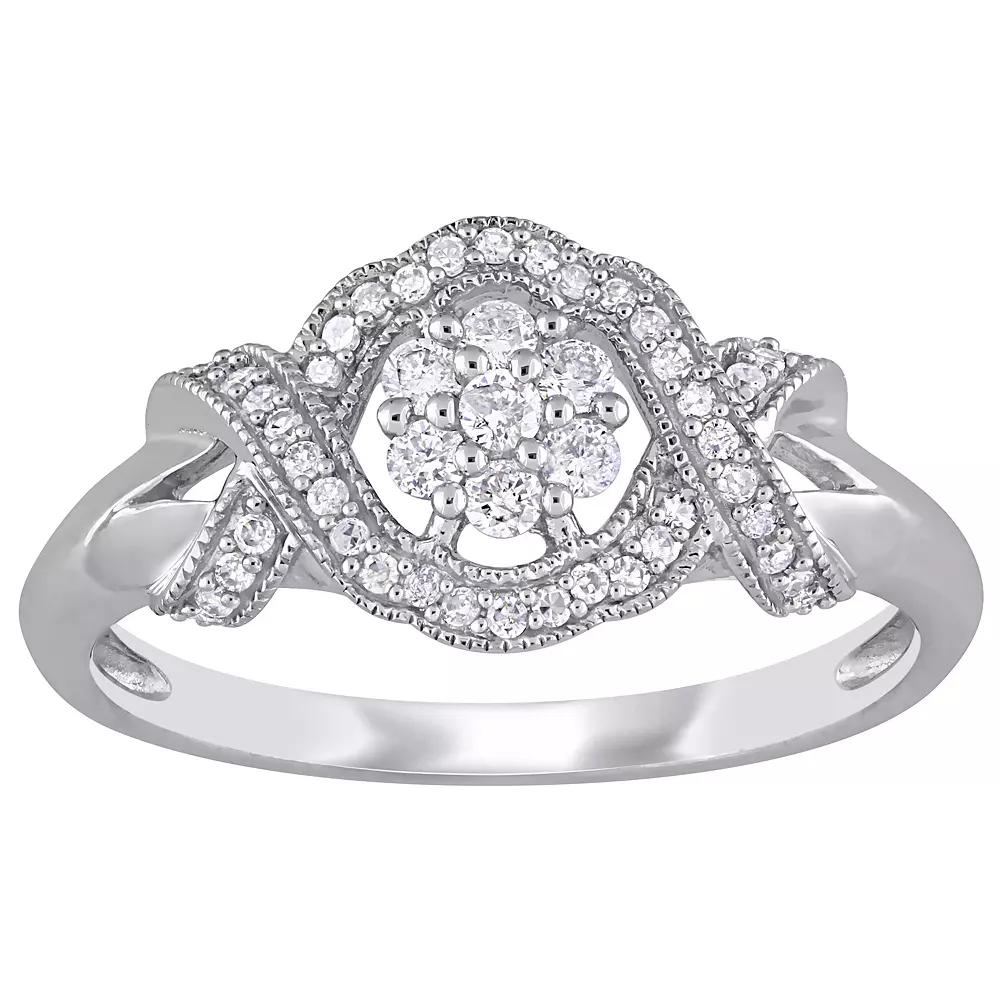 Stella Grace 10k White Gold 1/3 Carat T.W. Diamond Floral Engagement Ring, Women's,  Product Image