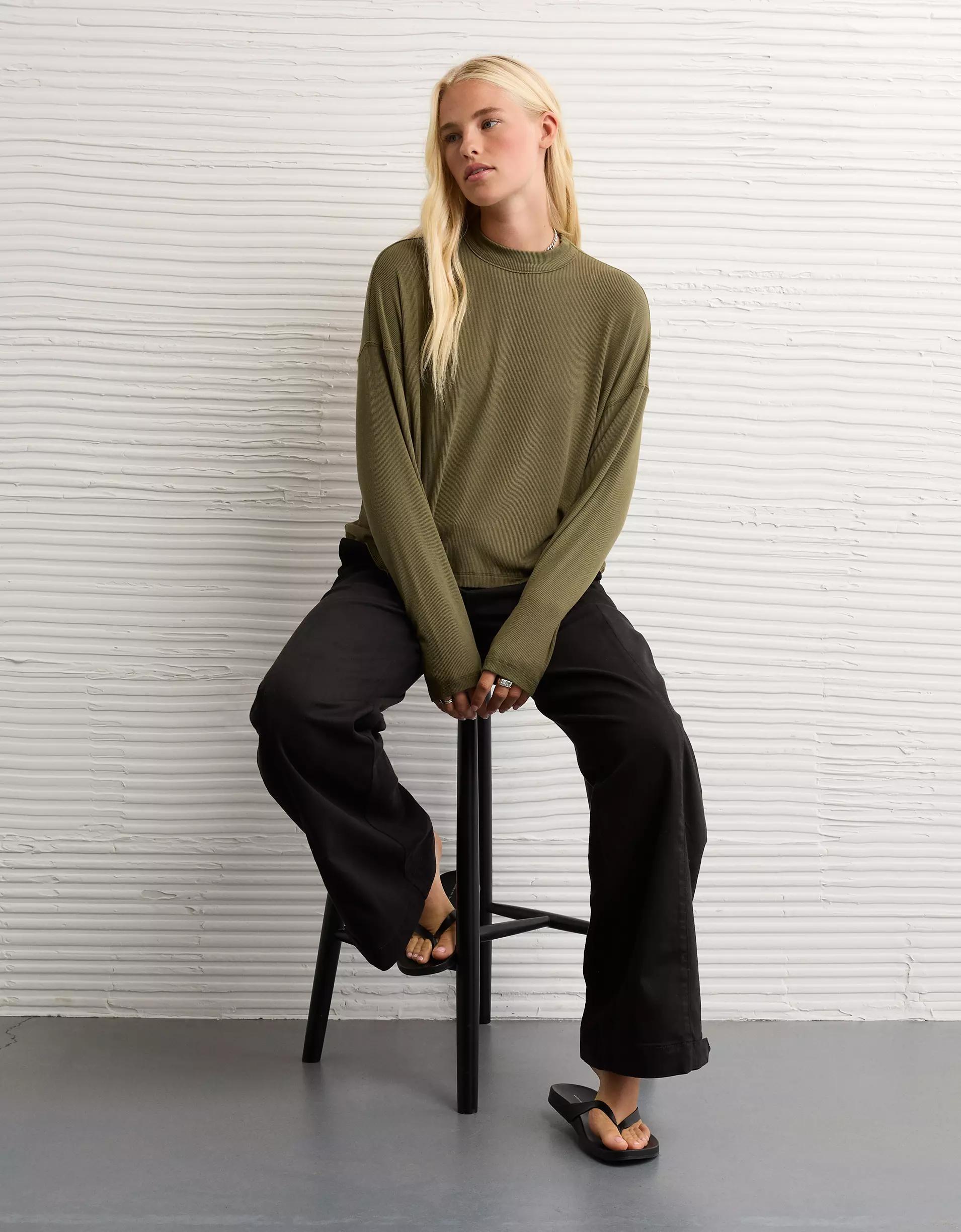 AE Soft & Sexy Long Sleeve Mockneck T-Shirt Product Image