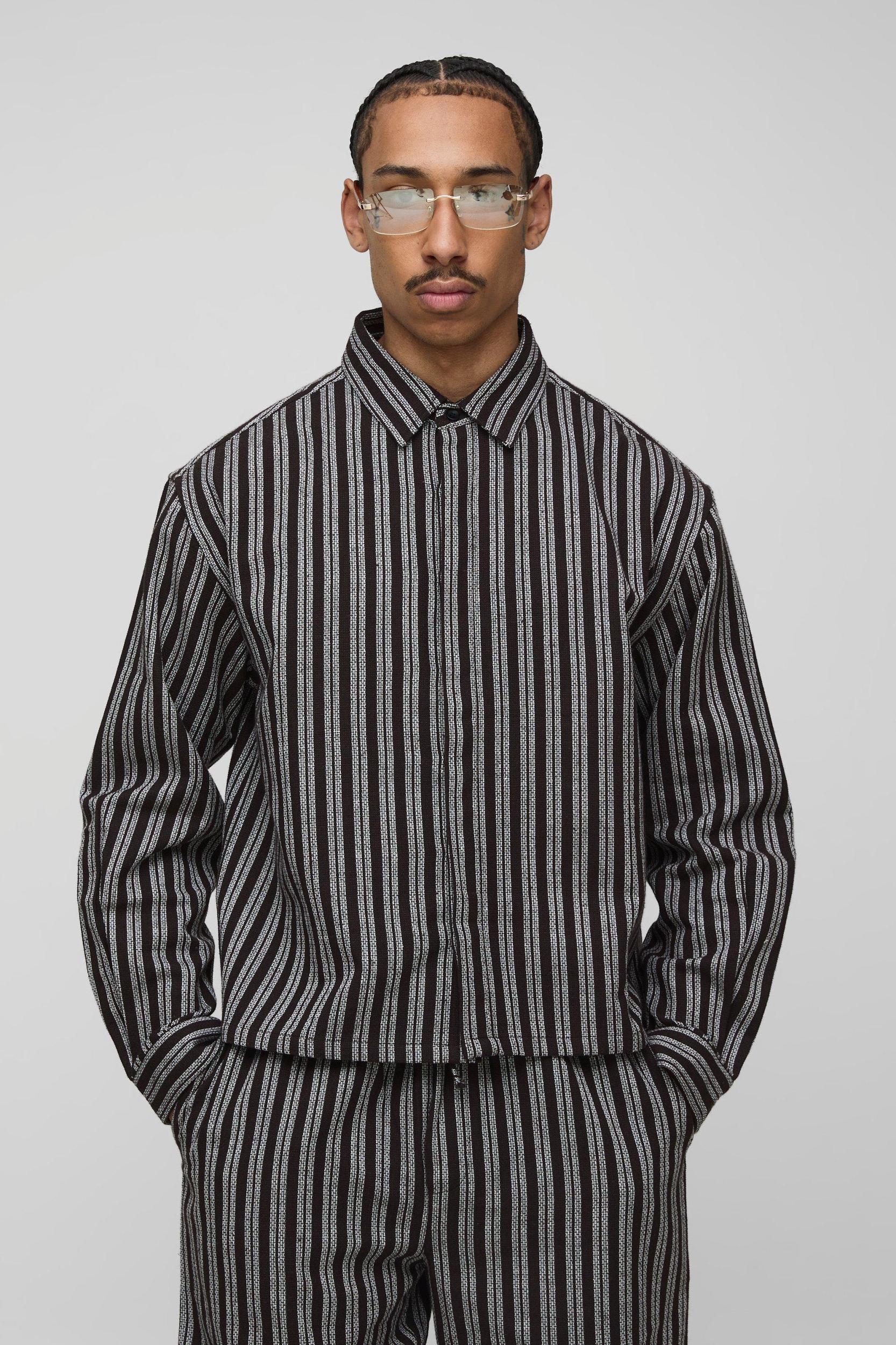Oversized Boxy Stripe Long Sleeve Shirt | boohooMAN USA Product Image