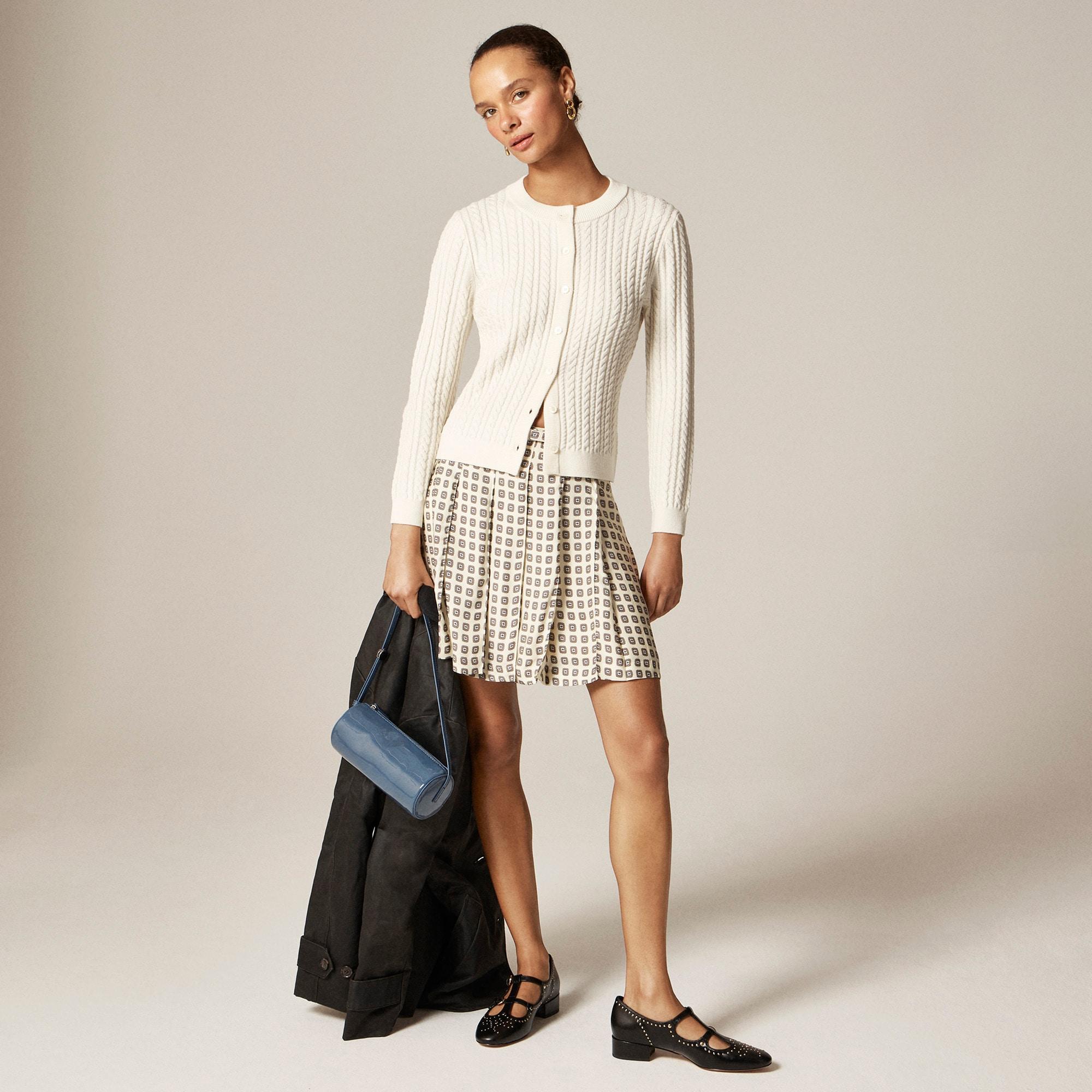 Cable-knit crewneck cardigan in merino wool Product Image