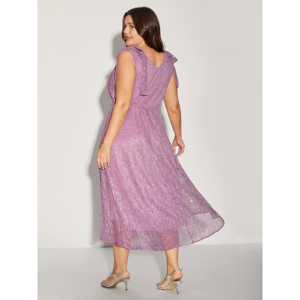 Plus Size Shimmery Silk Feel Shoulder Tie Midi Dress Mauve Women V-neck Sleeveless Curvy BloomChic 18-20/2X Product Image