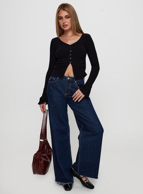 Take My Time Long Sleeve Top Black Product Image