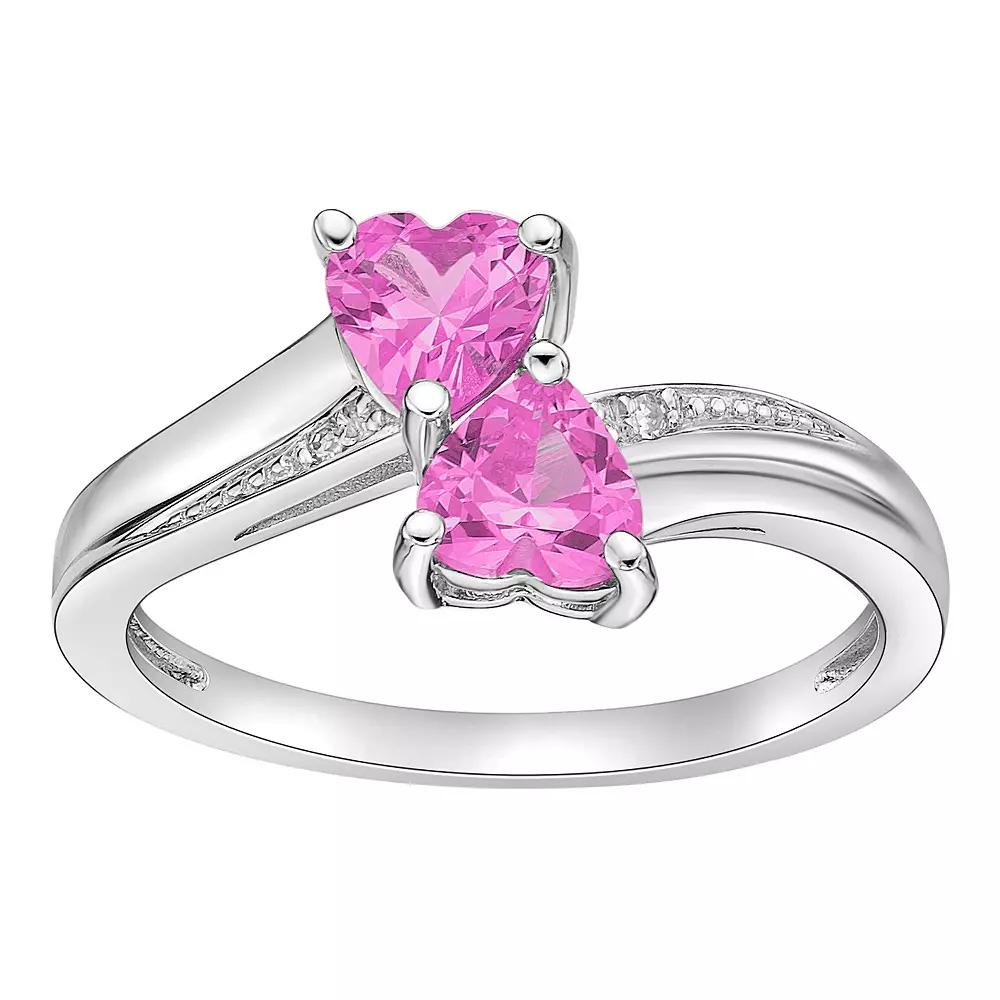 Gemminded Sterling Silver Gemstone & Diamond Accent Double Heart Bypass Ring, Women's, Size: 8, Created Pink Blue Product Image