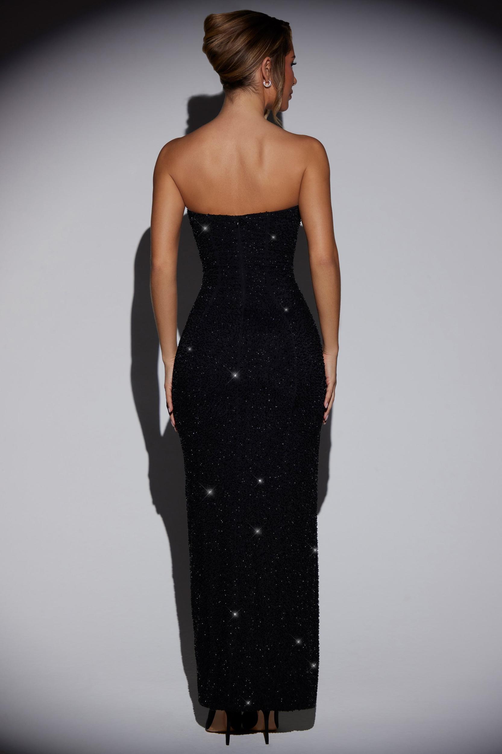 Embellished Bandeau Cowl Neck Maxi Dress in Black Product Image