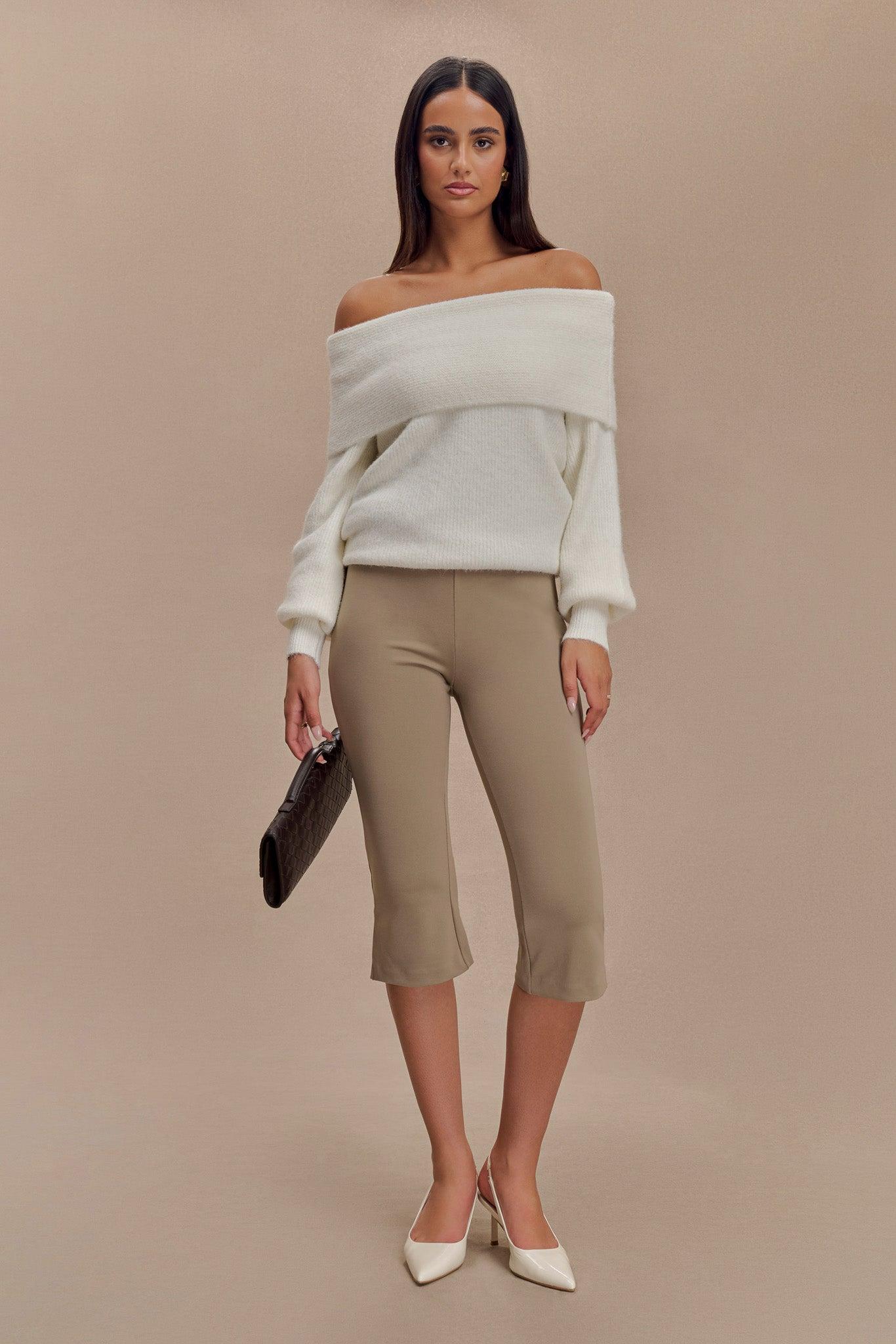 Layla Flared Crepe Capri Pants - Mushroom Product Image