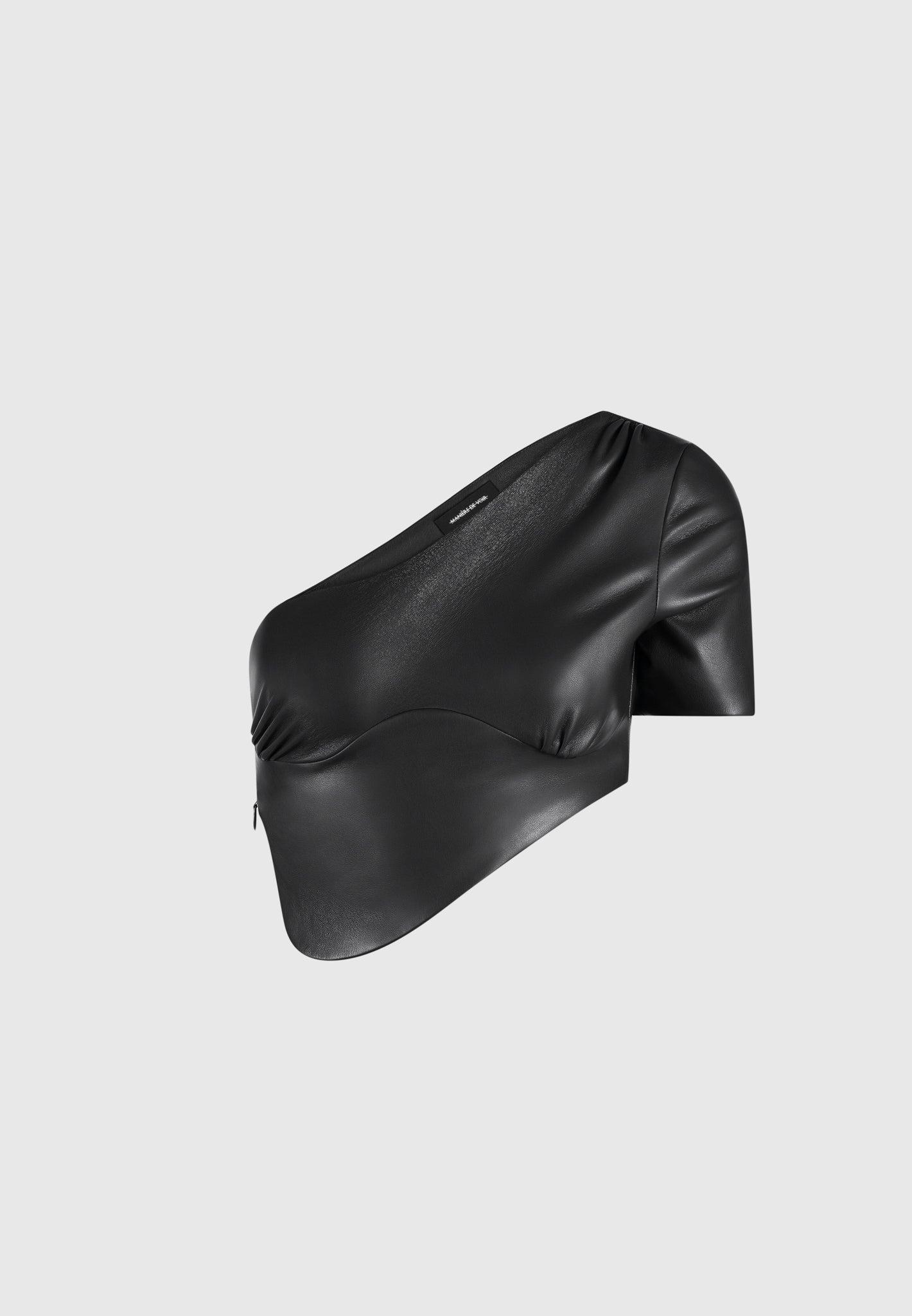 Curved Hem Leather Crop Top - Wine Red Female Product Image