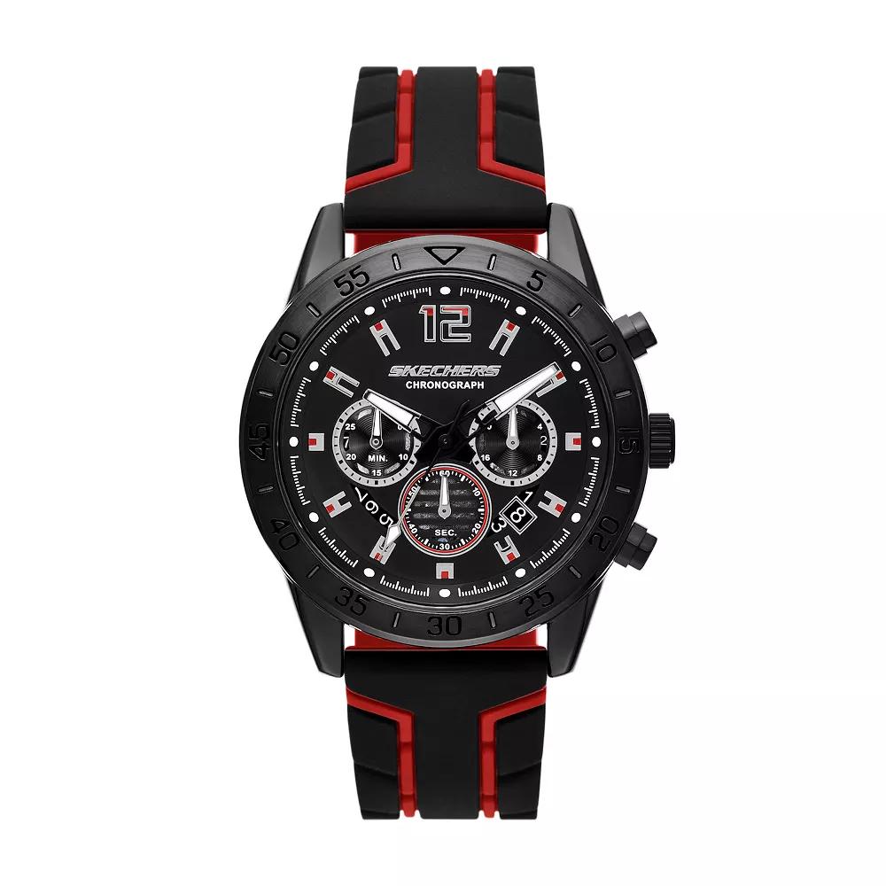 Skechers® Men's Kornblum Black/Red Silicone Chronograph Watch, Size: Large, Black Red Product Image