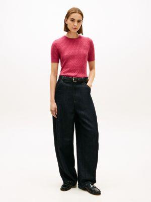 Short-Sleeve Cable Knit Sweater Product Image
