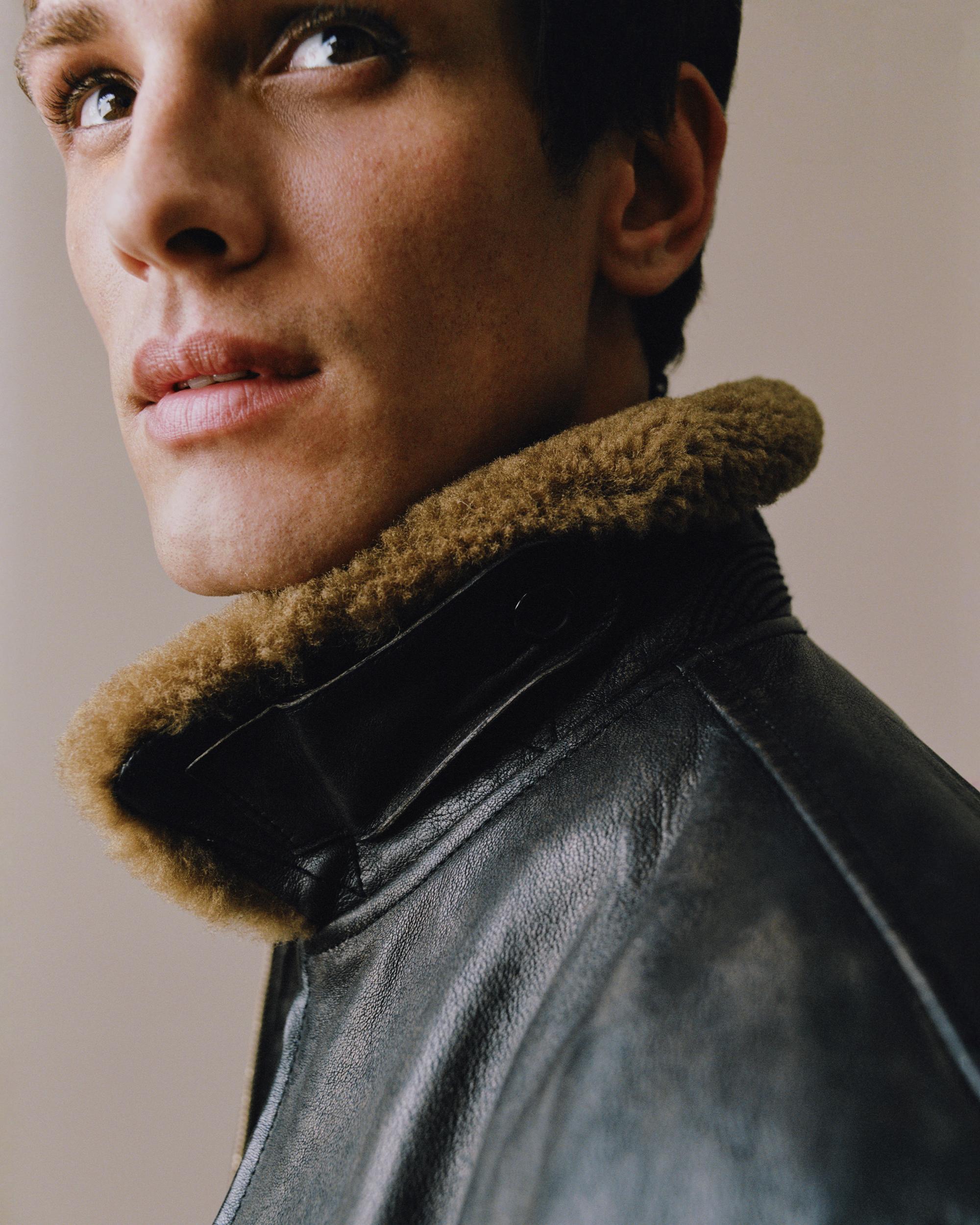 Quince | Men's Shearling Collar Leather Flight Jacket Product Image