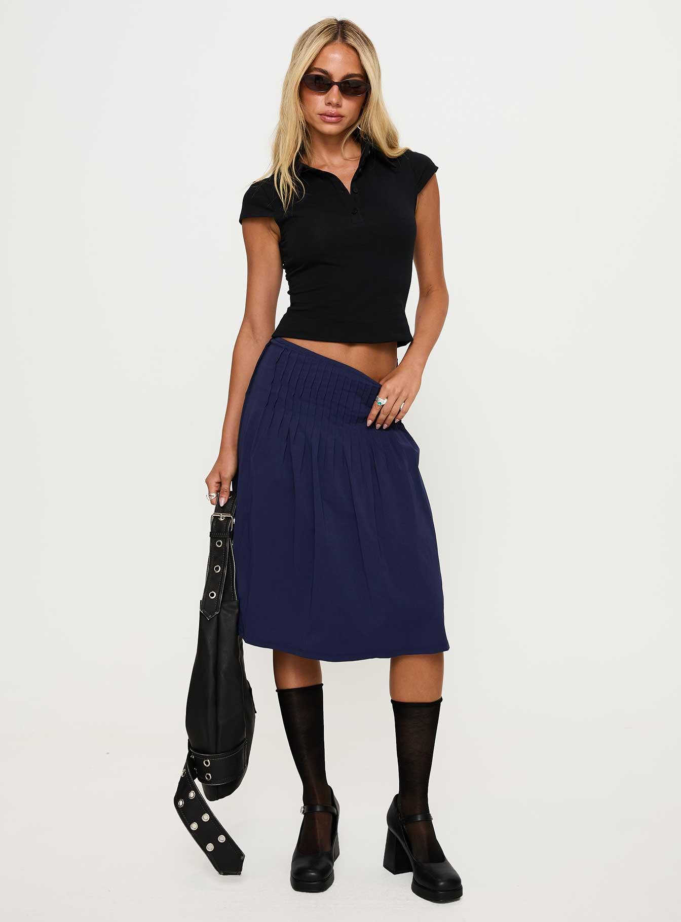 Elaila Pleat Midi Skirt Navy Product Image