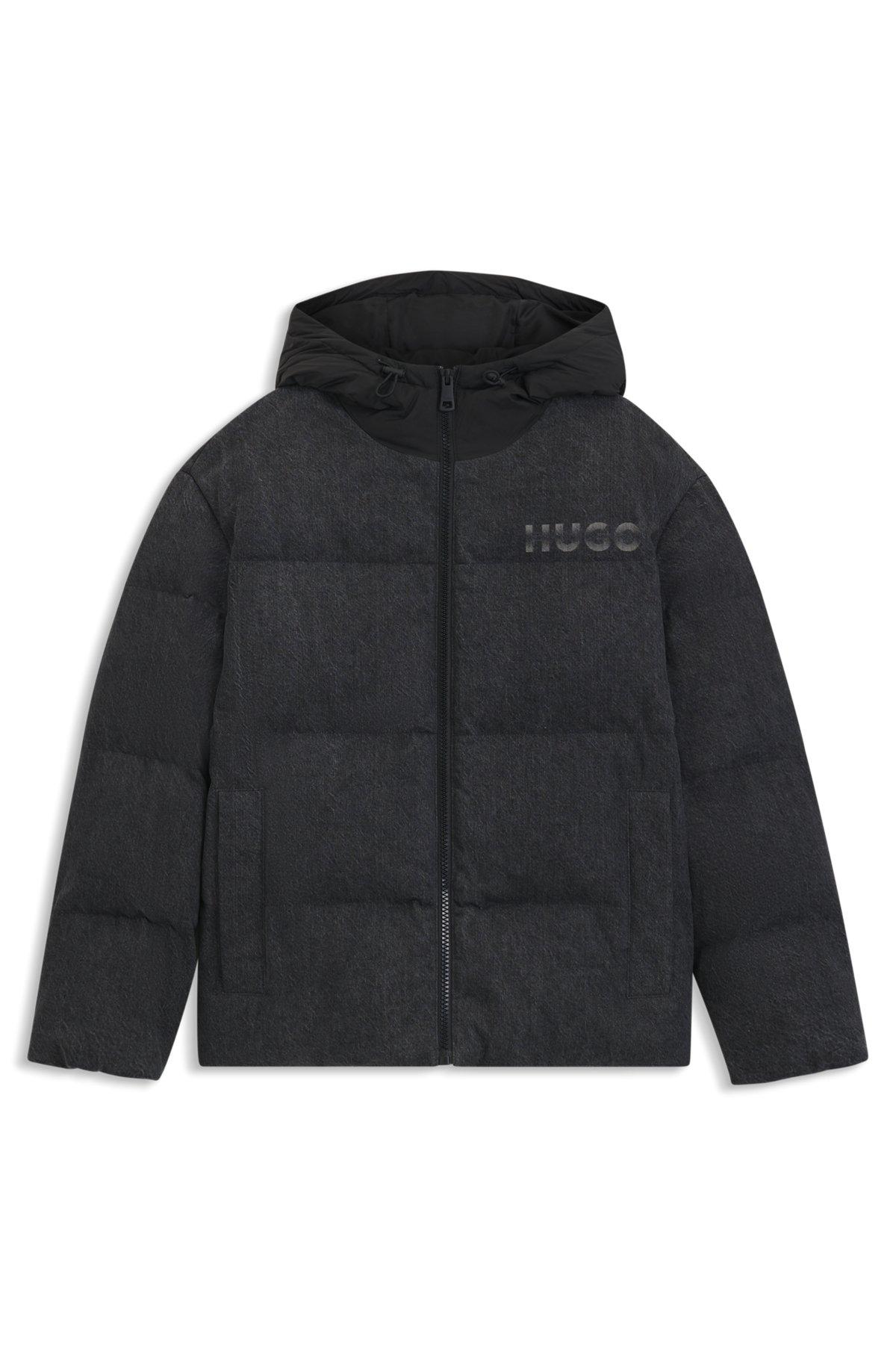 Relaxed-fit padded jacket in black denim with logos Product Image
