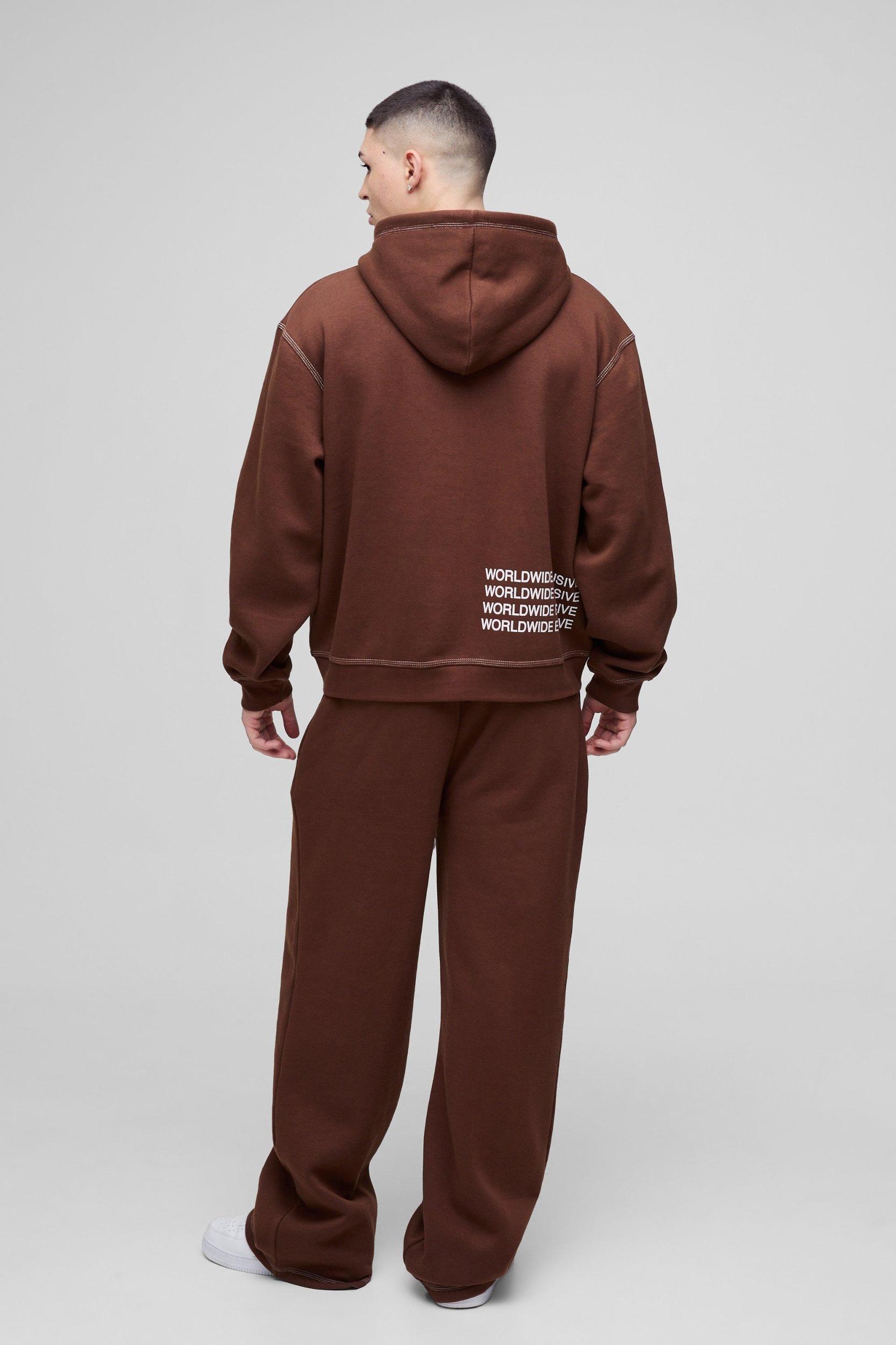 Oversized Boxy Contrast Stitch Printed Zip Through Hooded Tracksuit | boohooMAN USA Product Image