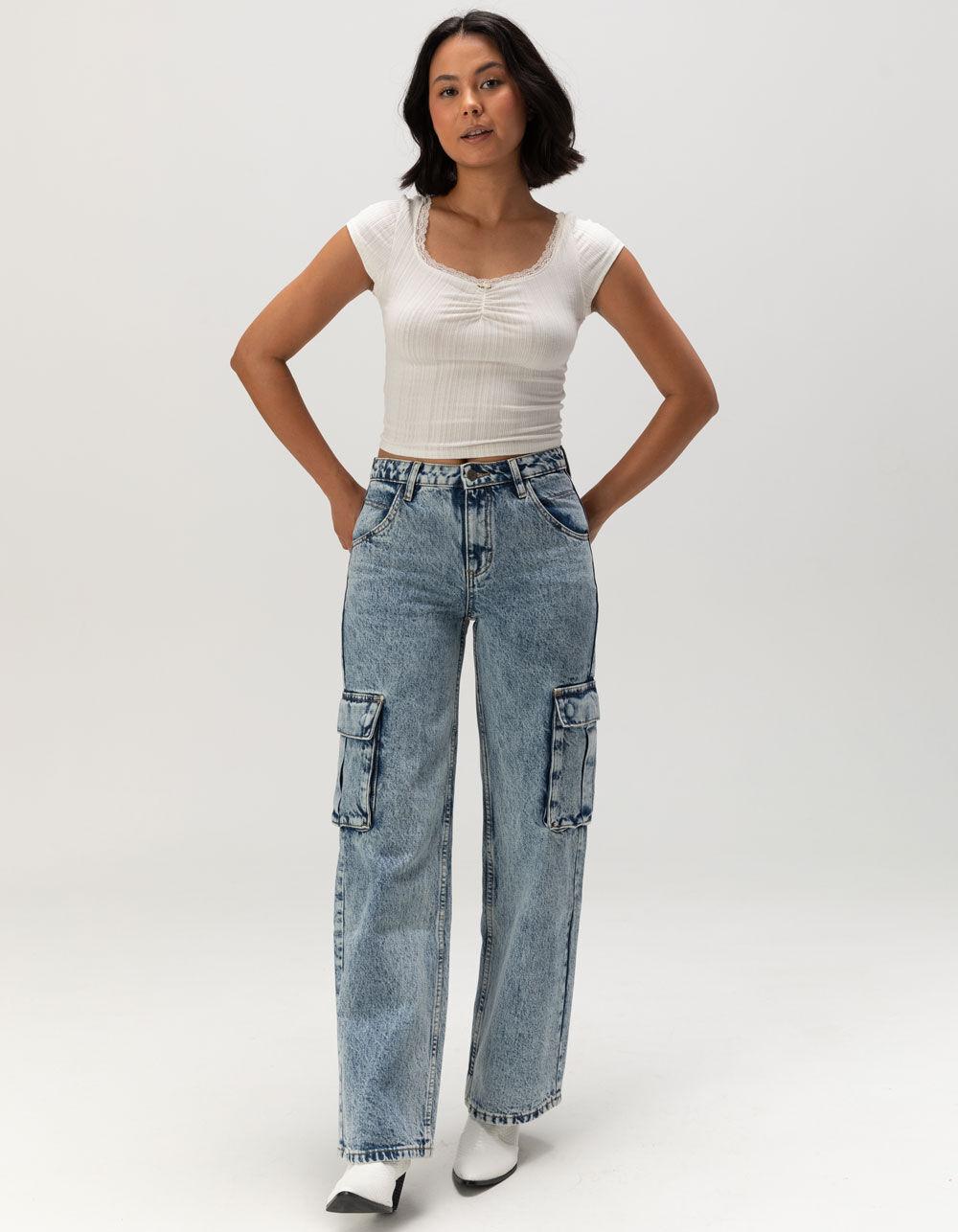 FULL TILT Texture Lace Trim Womens Crop Top - CREAM Product Image