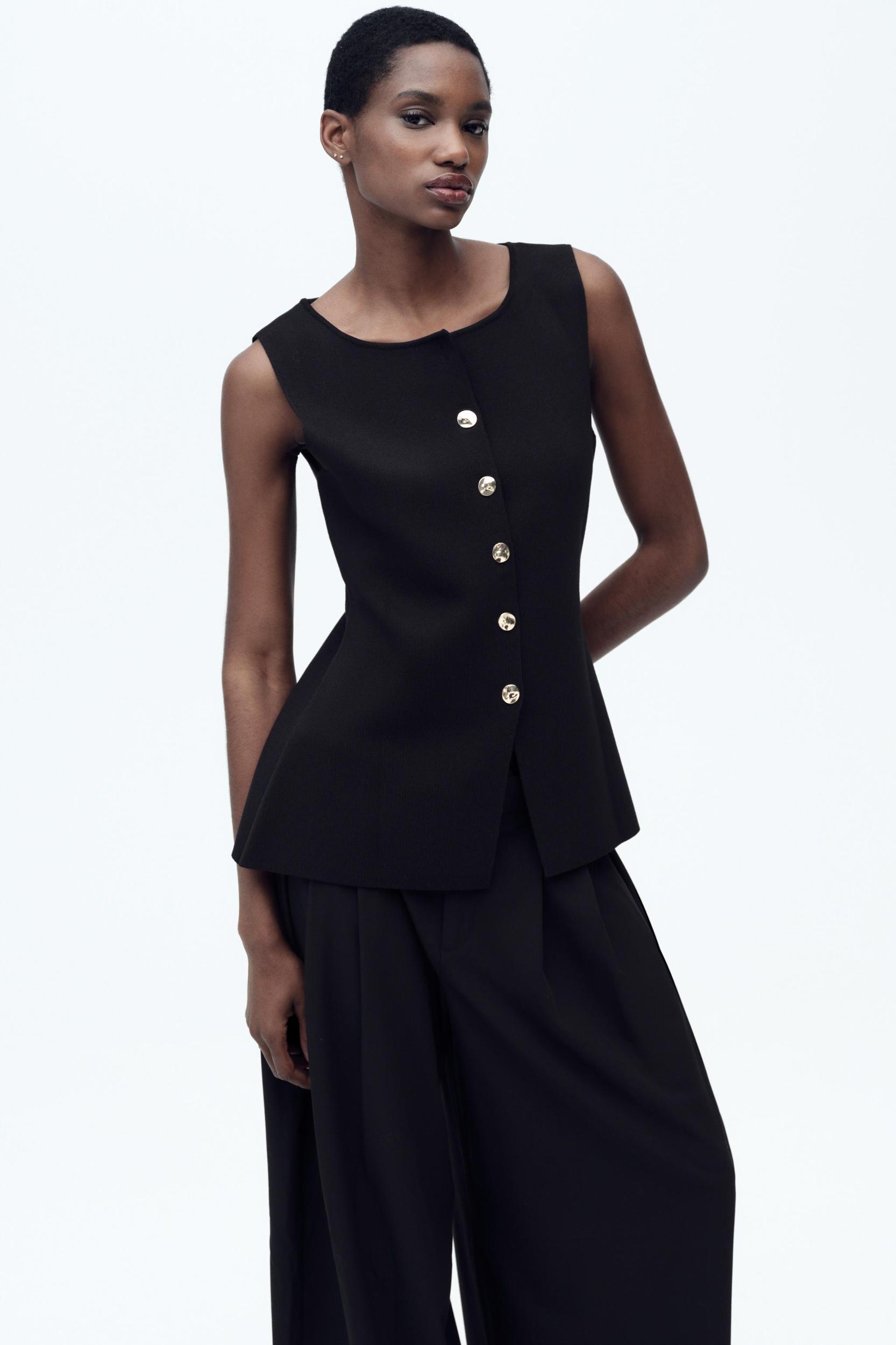 GOLD BUTTON KNITTED VEST TOP Product Image