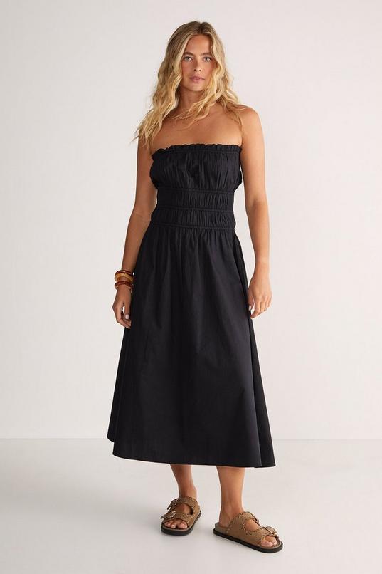 Cotton Poplin Bandeau Ruched Midi Dress Product Image