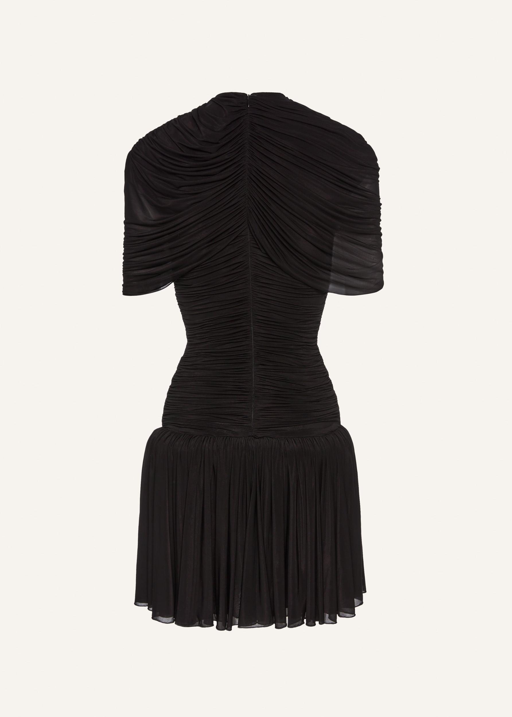 Drop-waist wrap mini dress in black Product Image