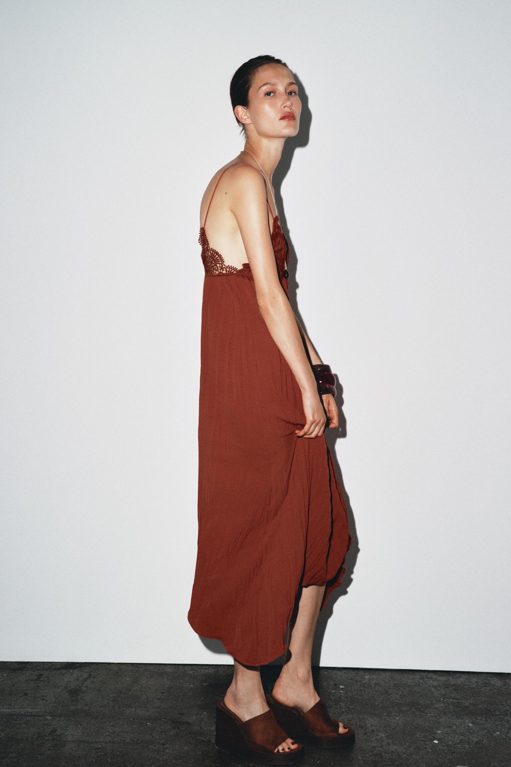 PLEATED LACE MIDI DRESS Product Image