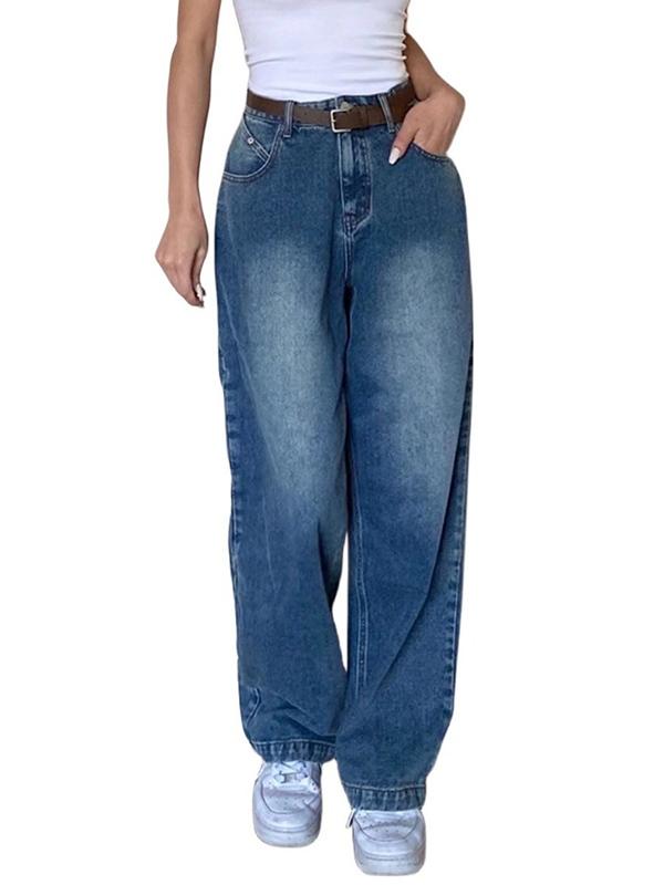 Basic American Style Loose Retro Straight Boyfriend Jeans Product Image