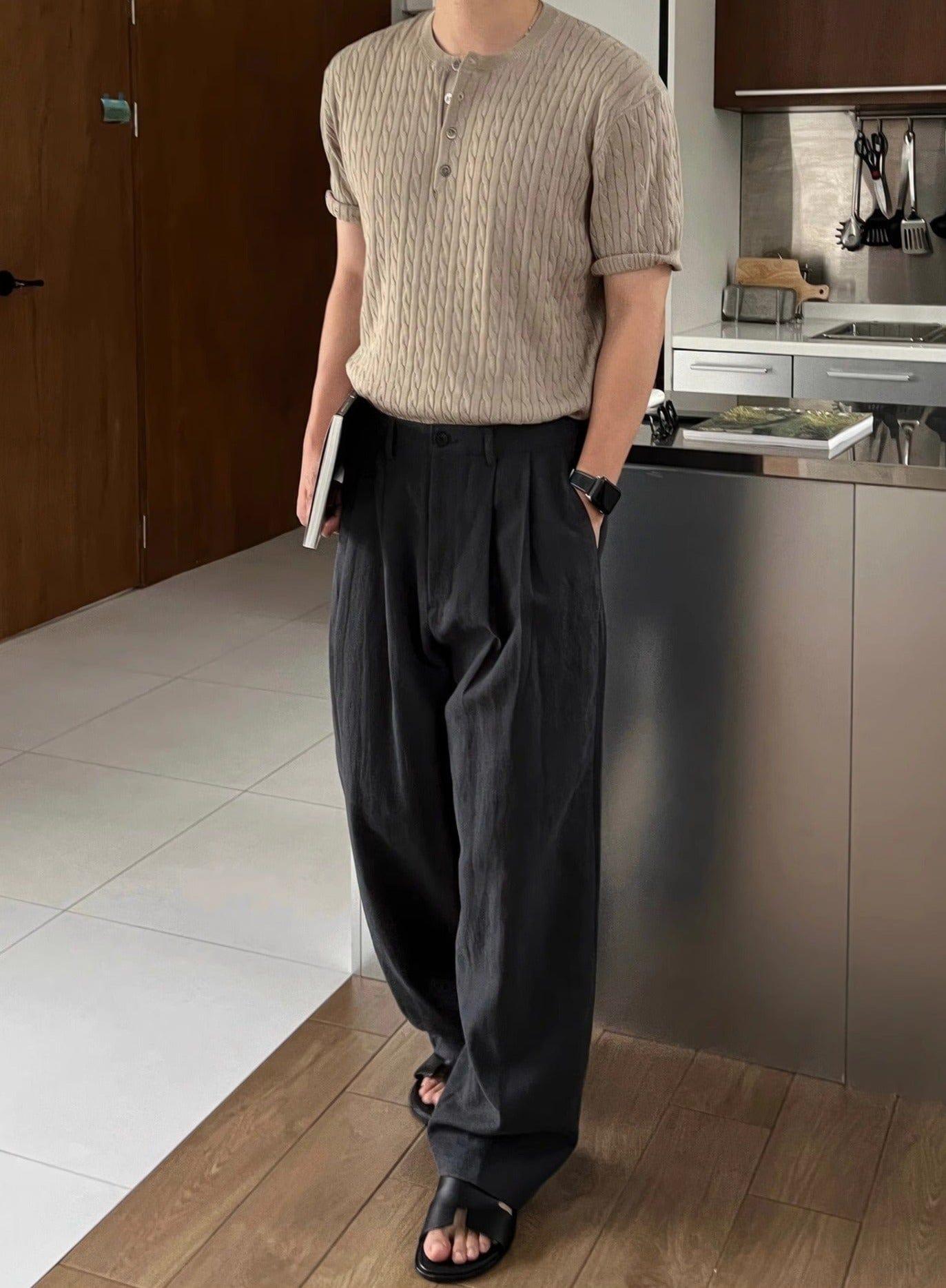 RT No. 18308 LINEN FOLDED PLEATED STRAIGHT PANTS Product Image