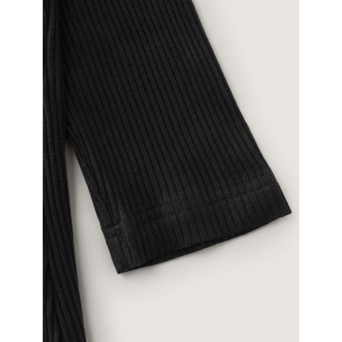 Plus Size Supersoft Bow Tie Detail Ribbed Knit Top Black Women Leisure Tie knot U-neck Bodycon Casual T-shirts BloomChic 30/6X Product Image