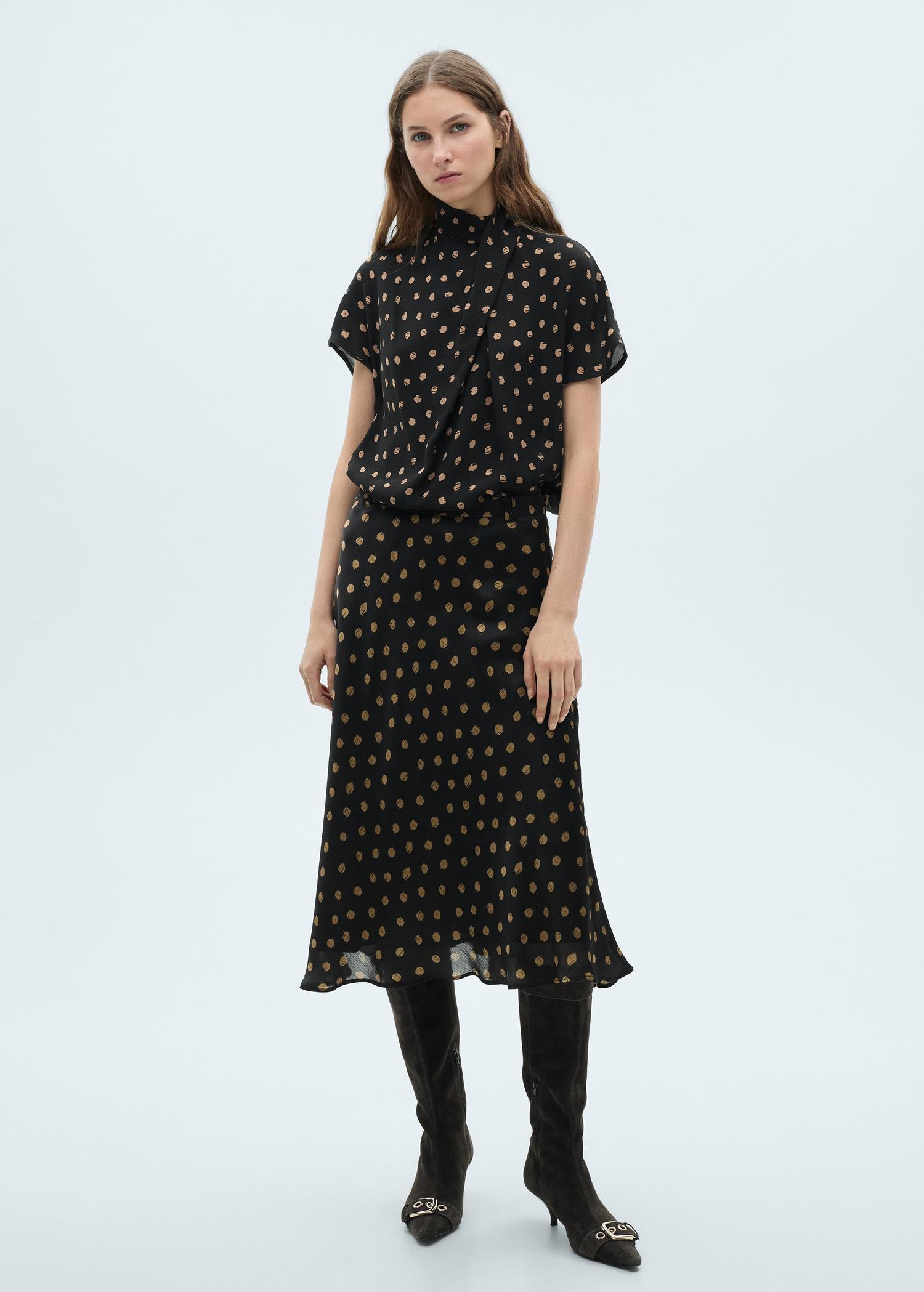 Polka-dot blouse with draped collar - Women | MANGO USA Product Image