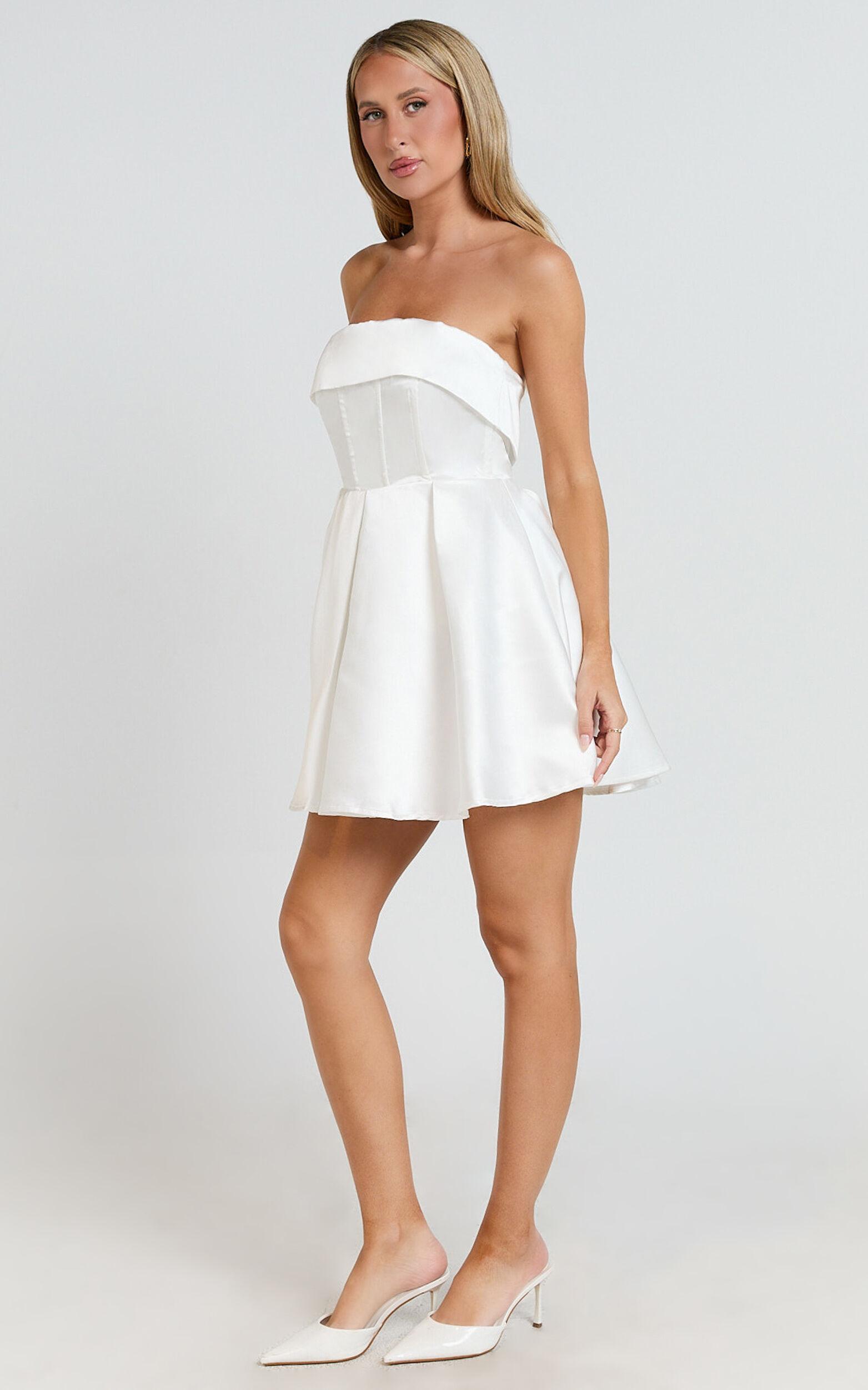 Valora Mini Dress - Strapless Fit and Flare Satin Dress in Ivory Product Image